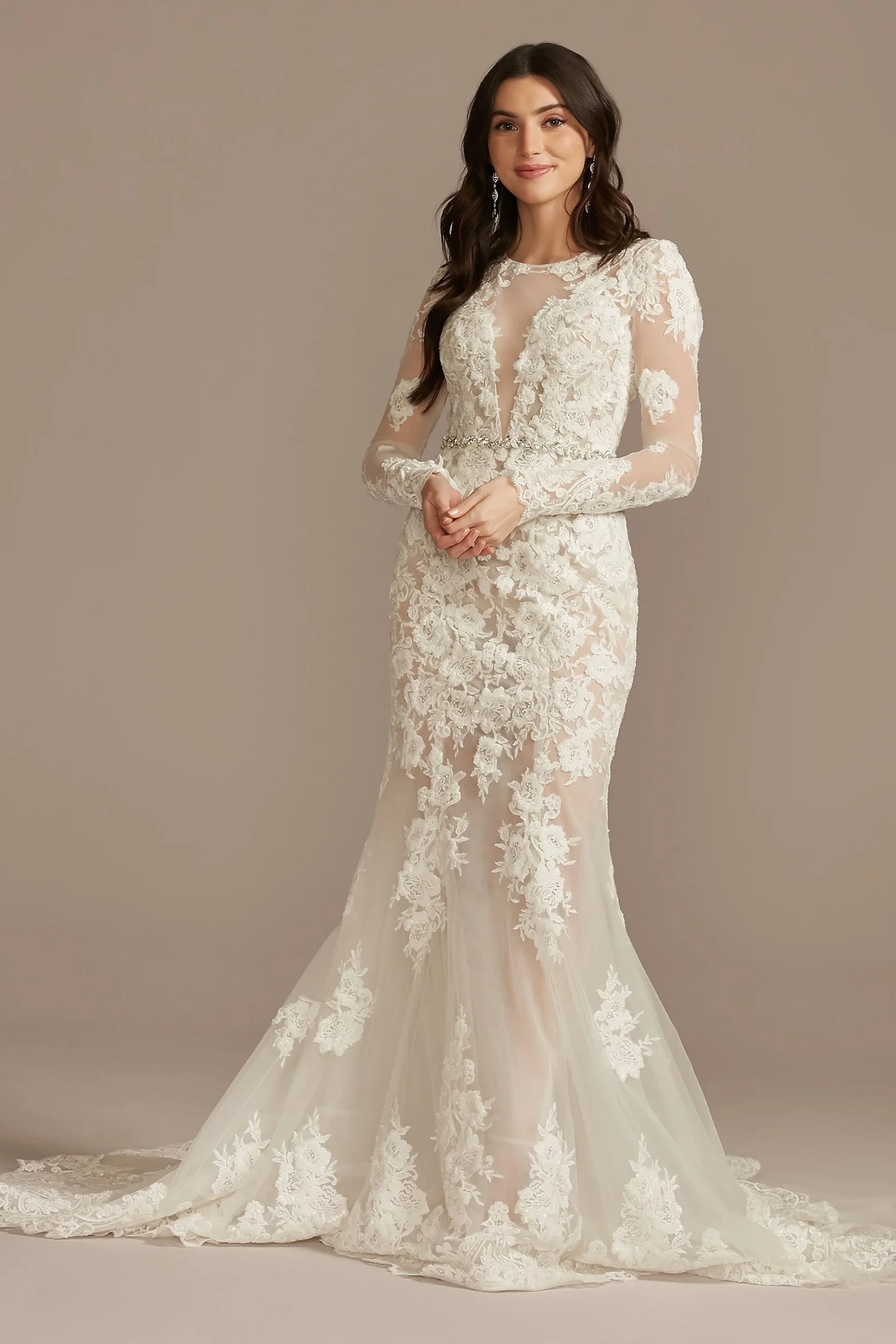 Illusion Sequin Applique Wedding Dress