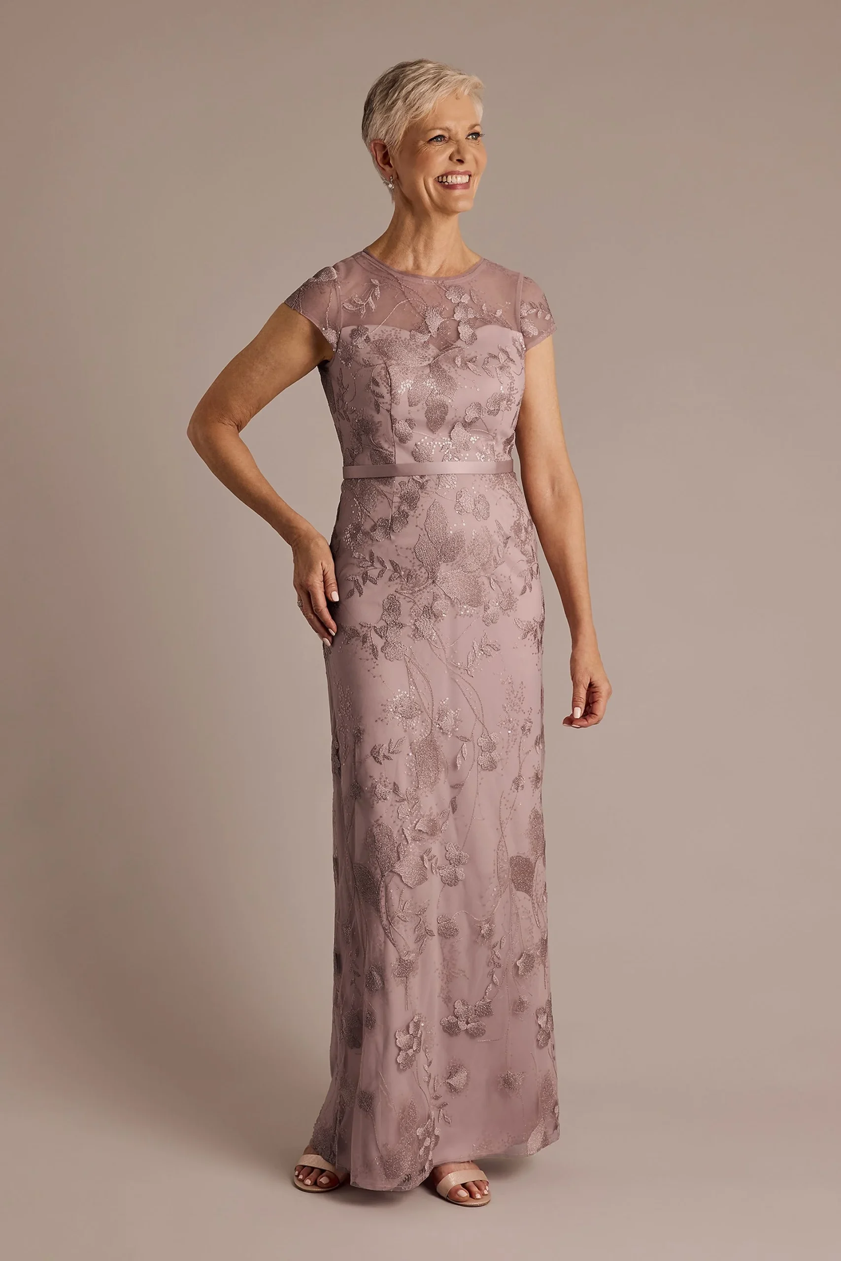 Illusion Short Sleeve Embroidered Sheath Dress