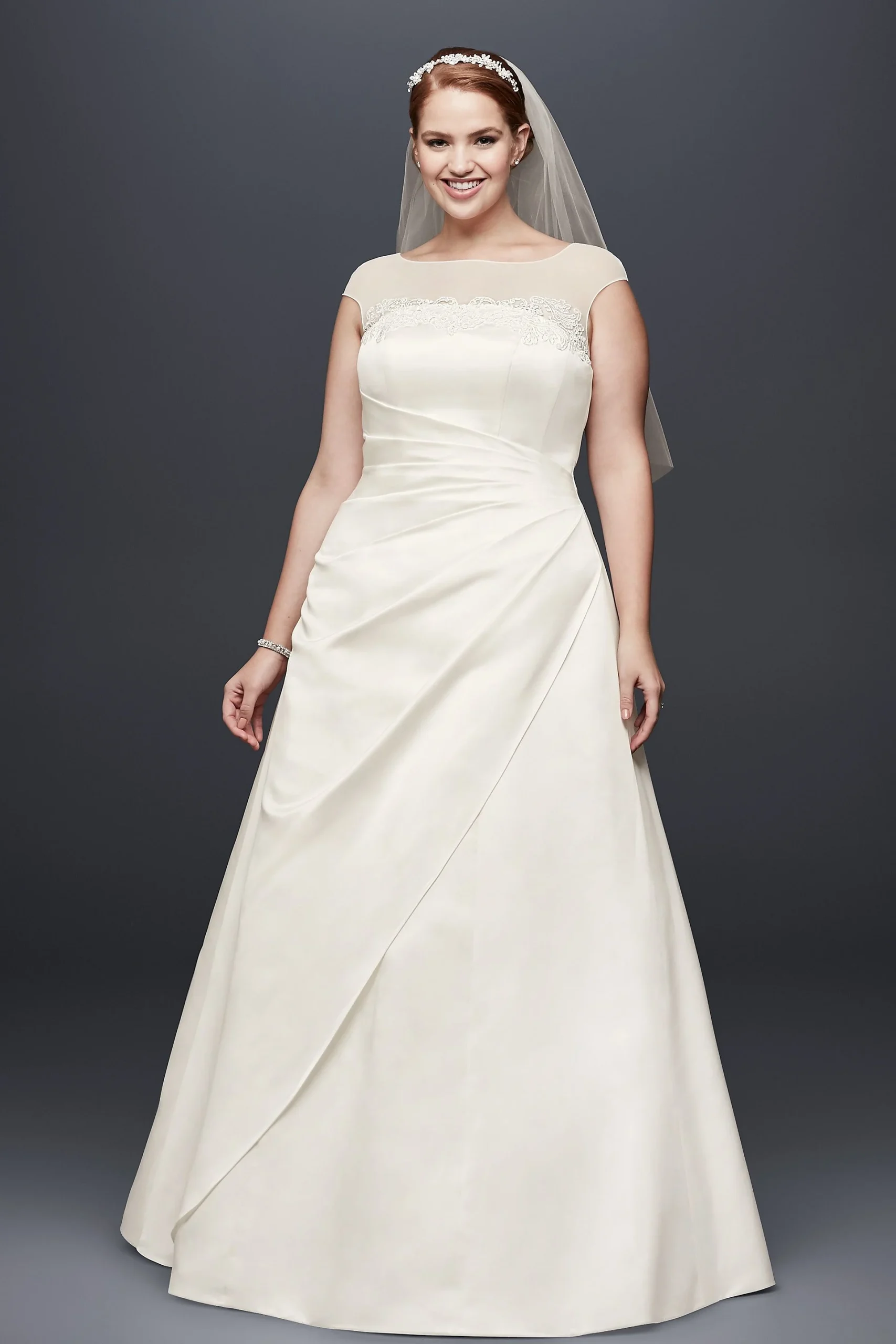 Illusion Side-Draped Satin Plus Size Wedding Dress