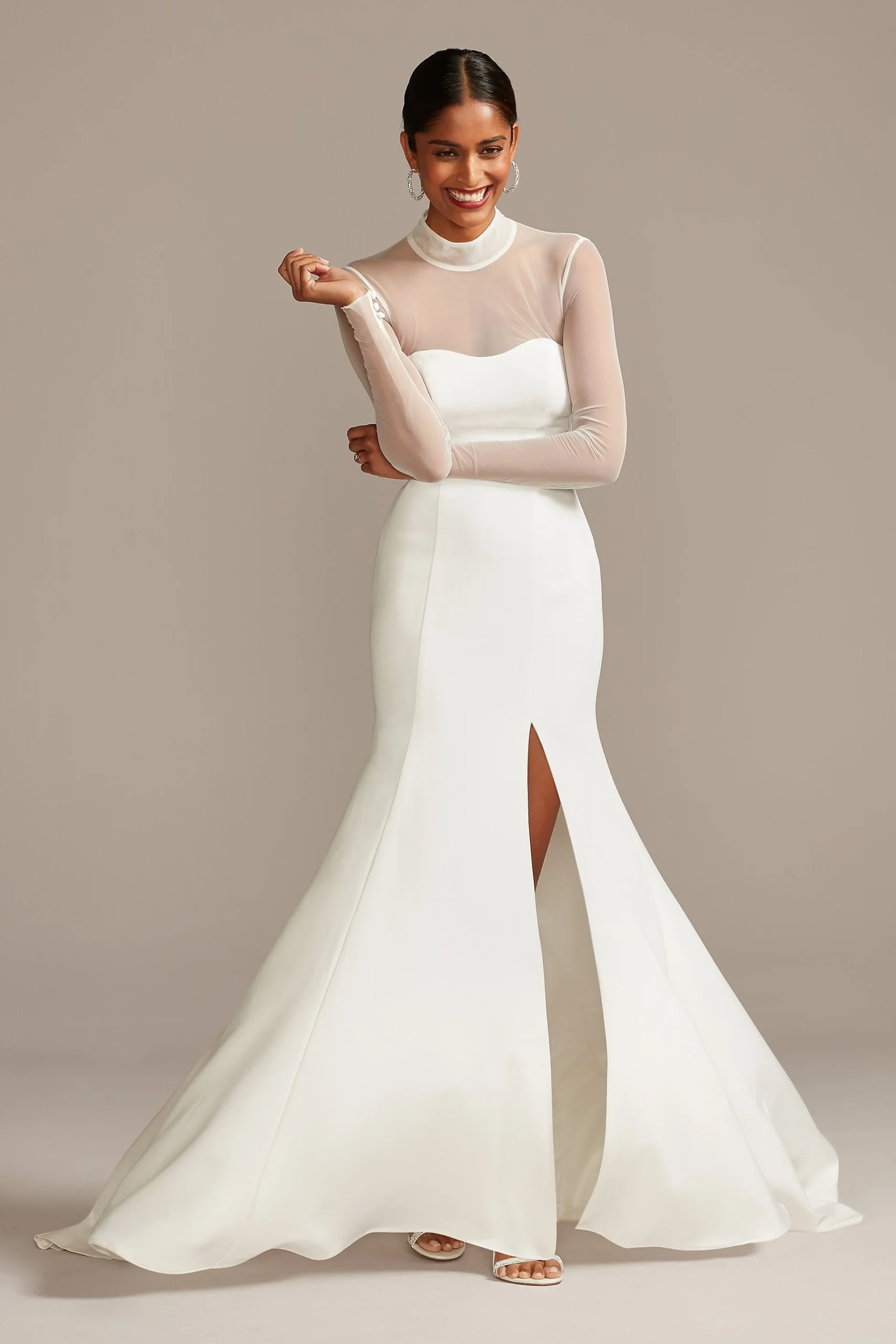 Illusion Sleeve High Neck Plus Size Wedding Dress