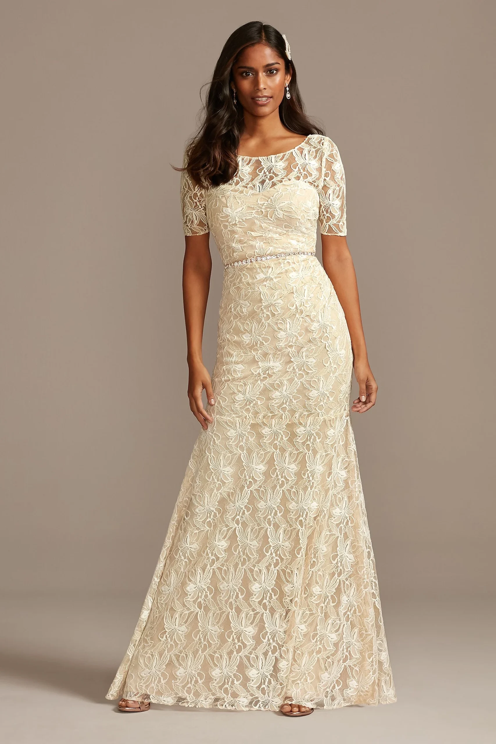 Illusion Sleeve Sweetheart Allover LaceDress