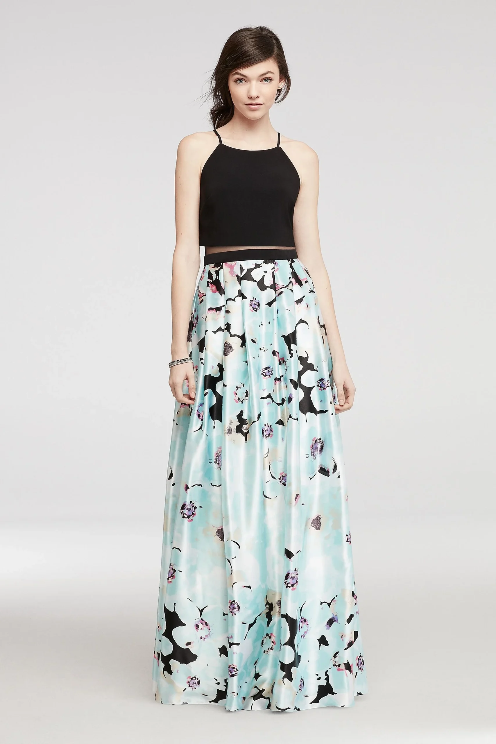 Illusion Two Piece Halter Prom Dress