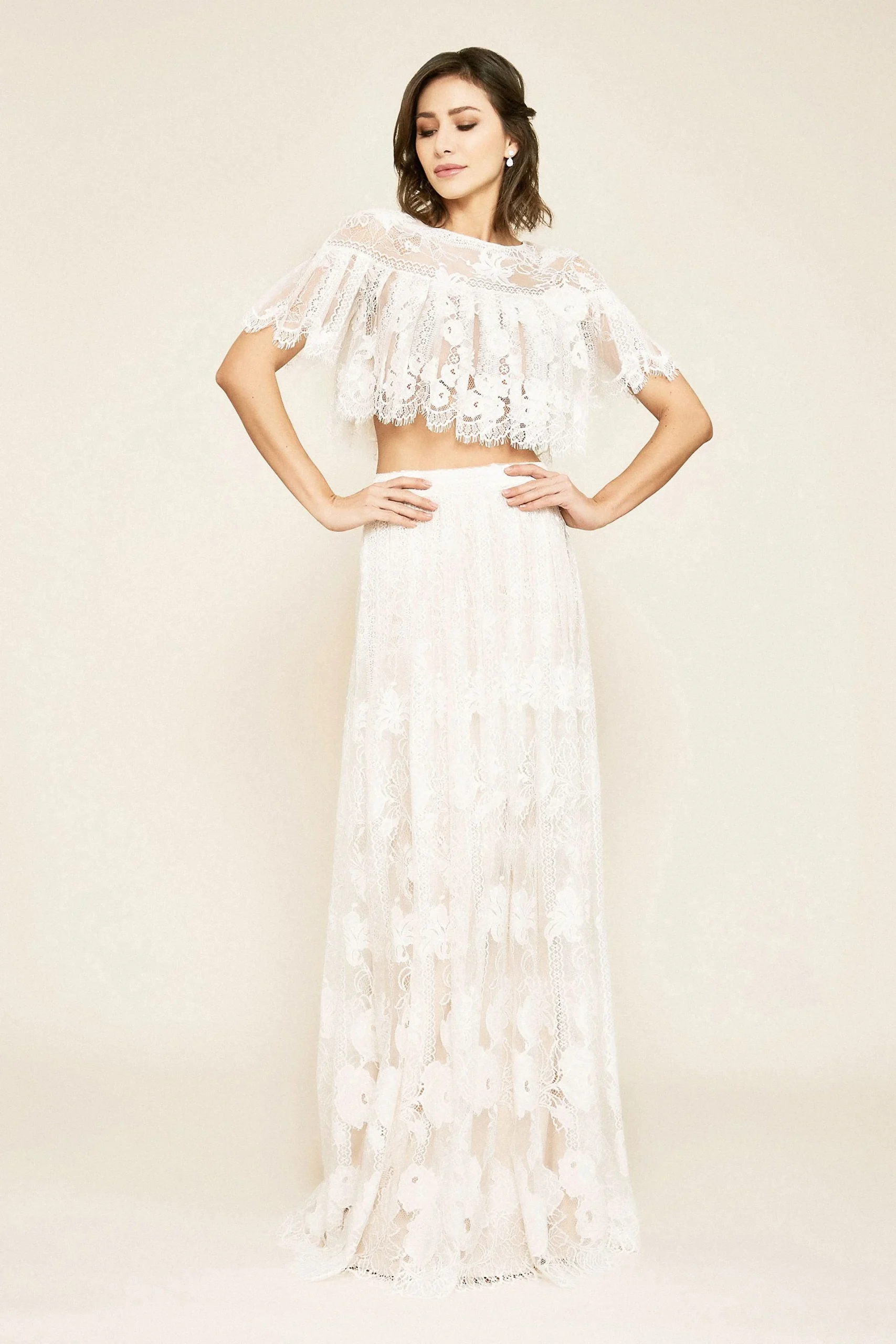 Intricate Lace Crop Top with Flutter Sleeves