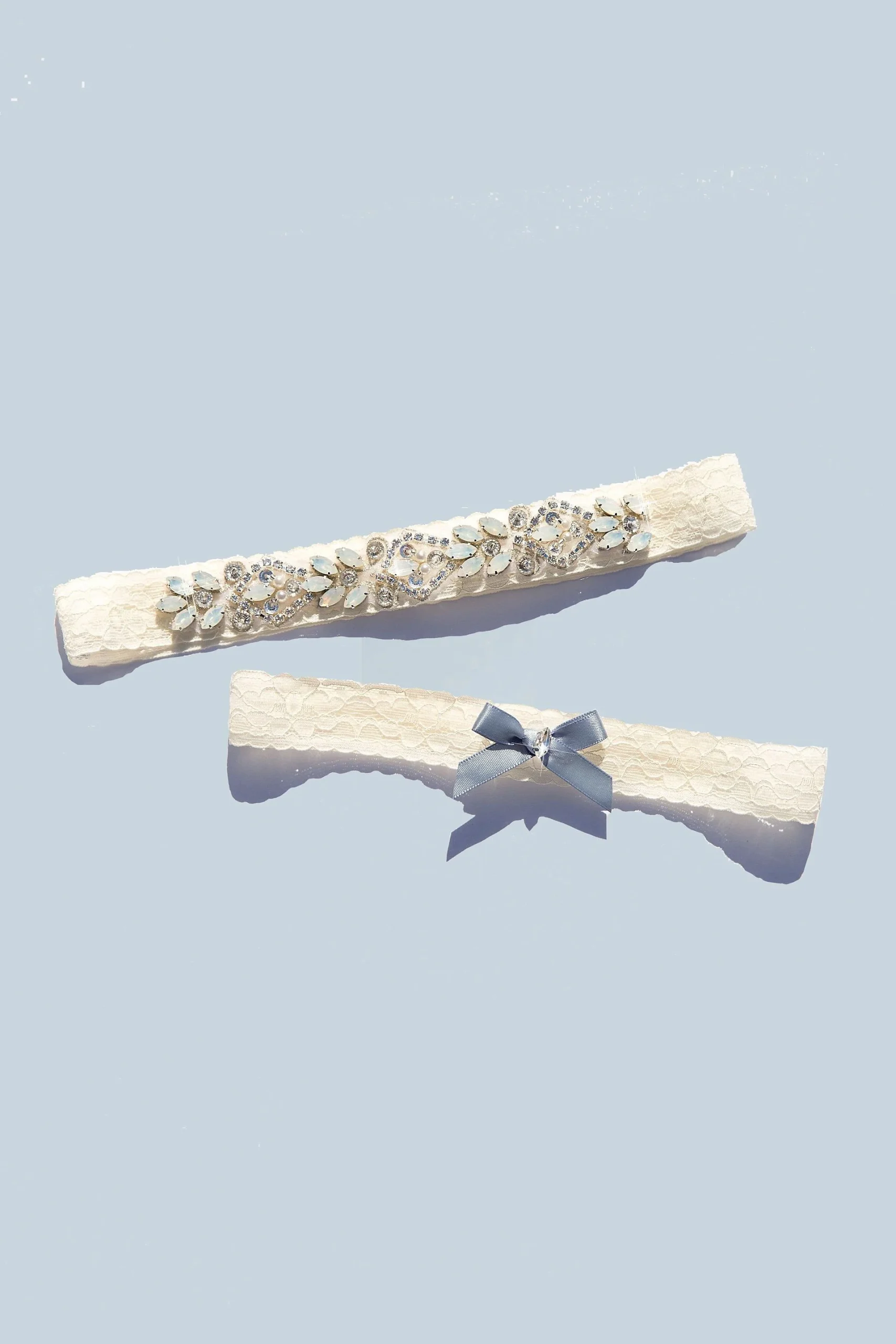Iridescent Crystal Encrusted Lace Garter Set
