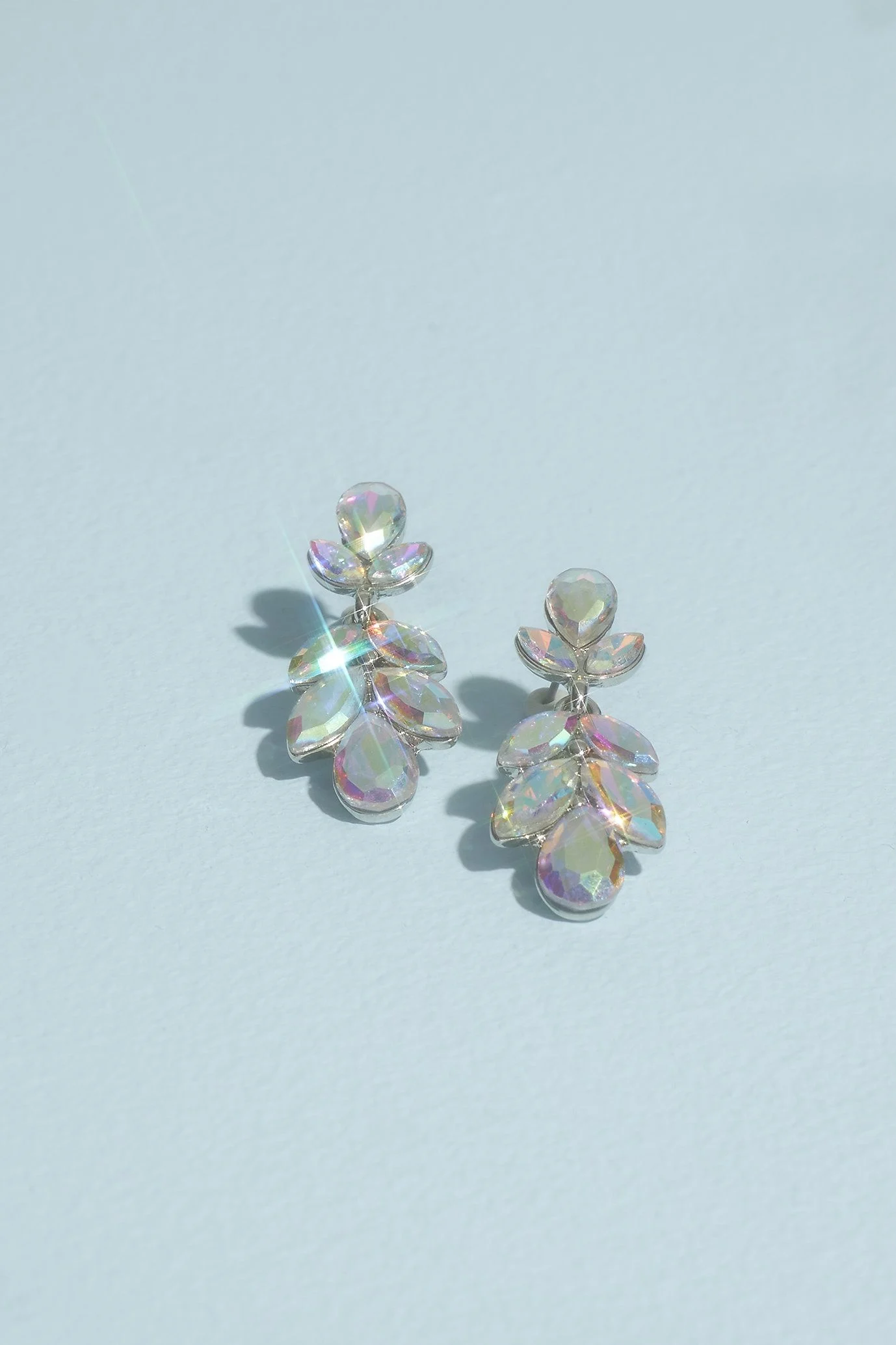 Iridescent Crystal Leaf Drop Earrings
