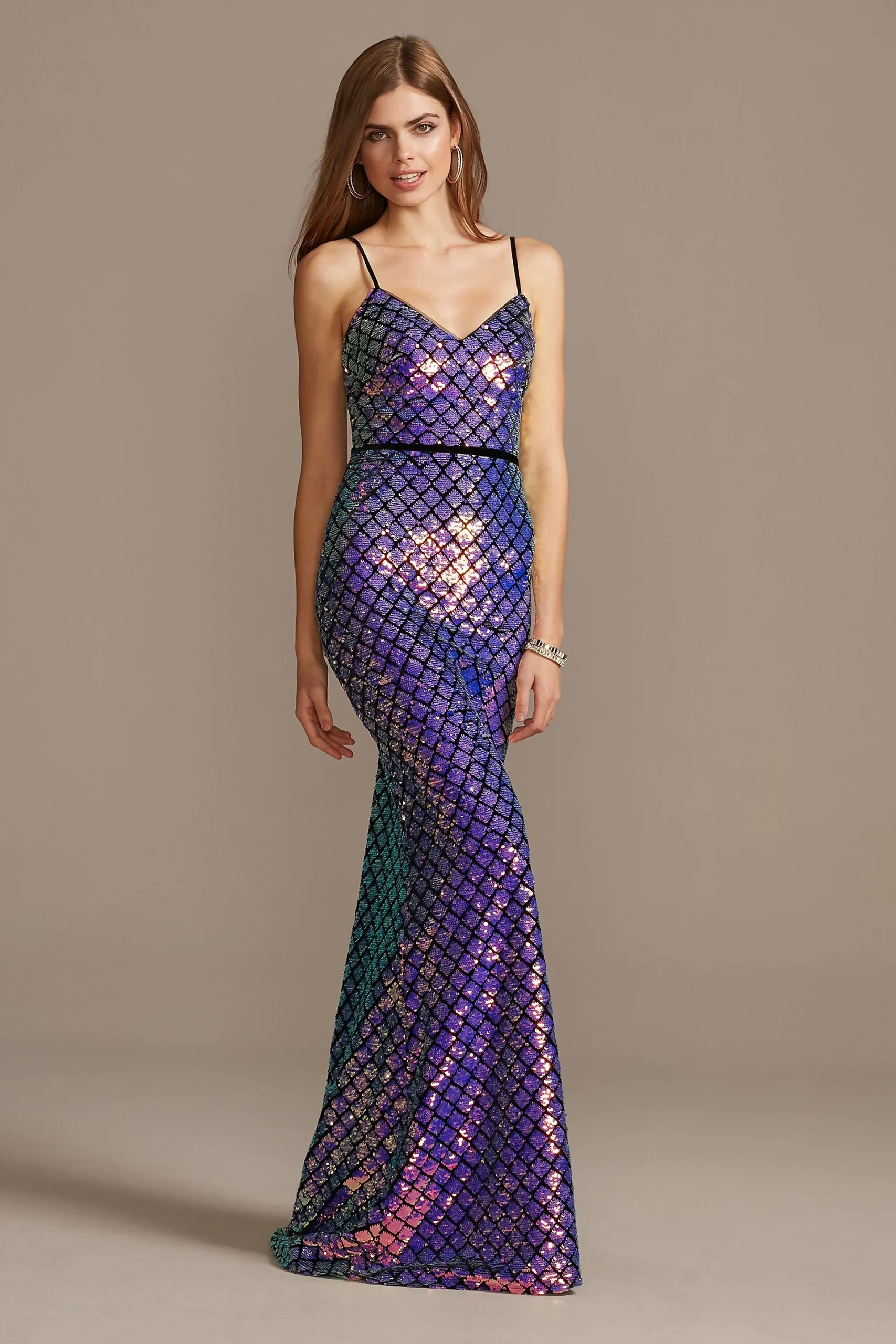 Iridescent Flip Sequin Cross Hatch Gown