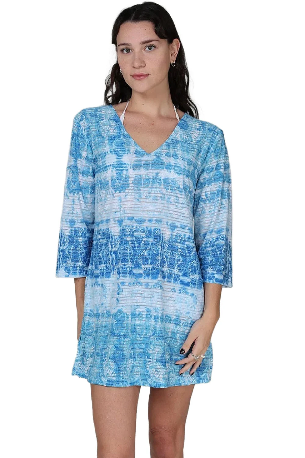 J.Valdi La Onda V-Neck Cover-Up, Blue Multi (J14366)