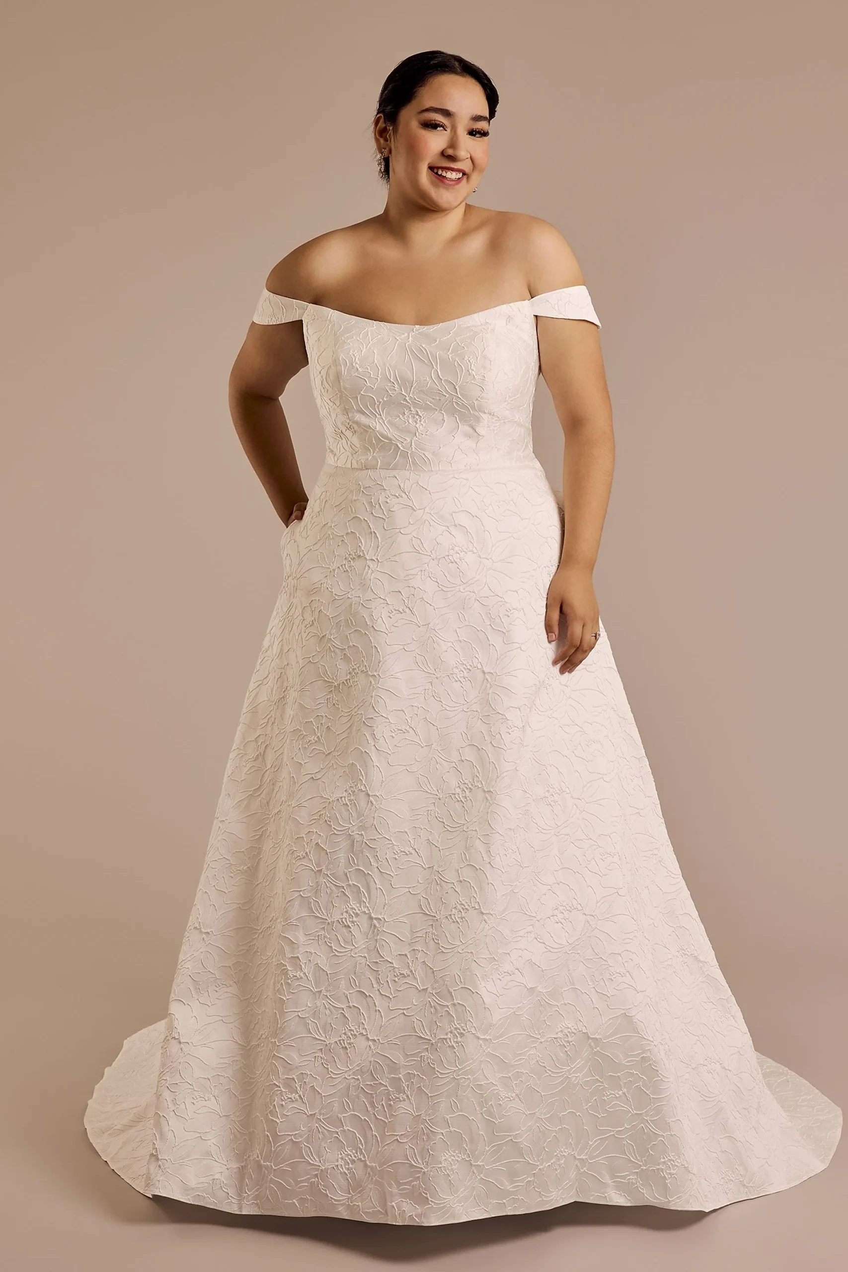 Jacquard Off-the-Shoulder Ball Gown Wedding Dress