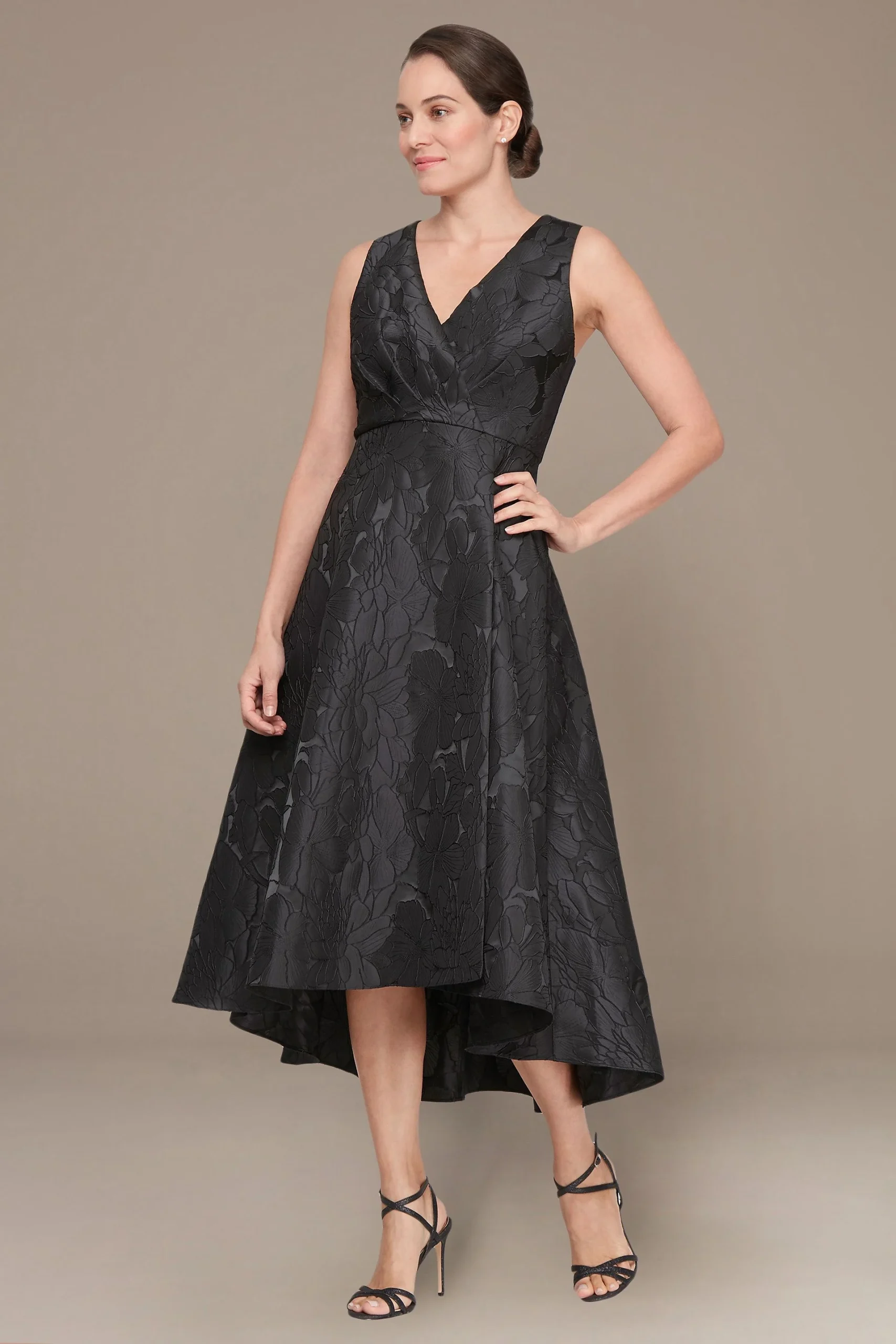 Jacquard Sleeveless Surplice High Low Dress