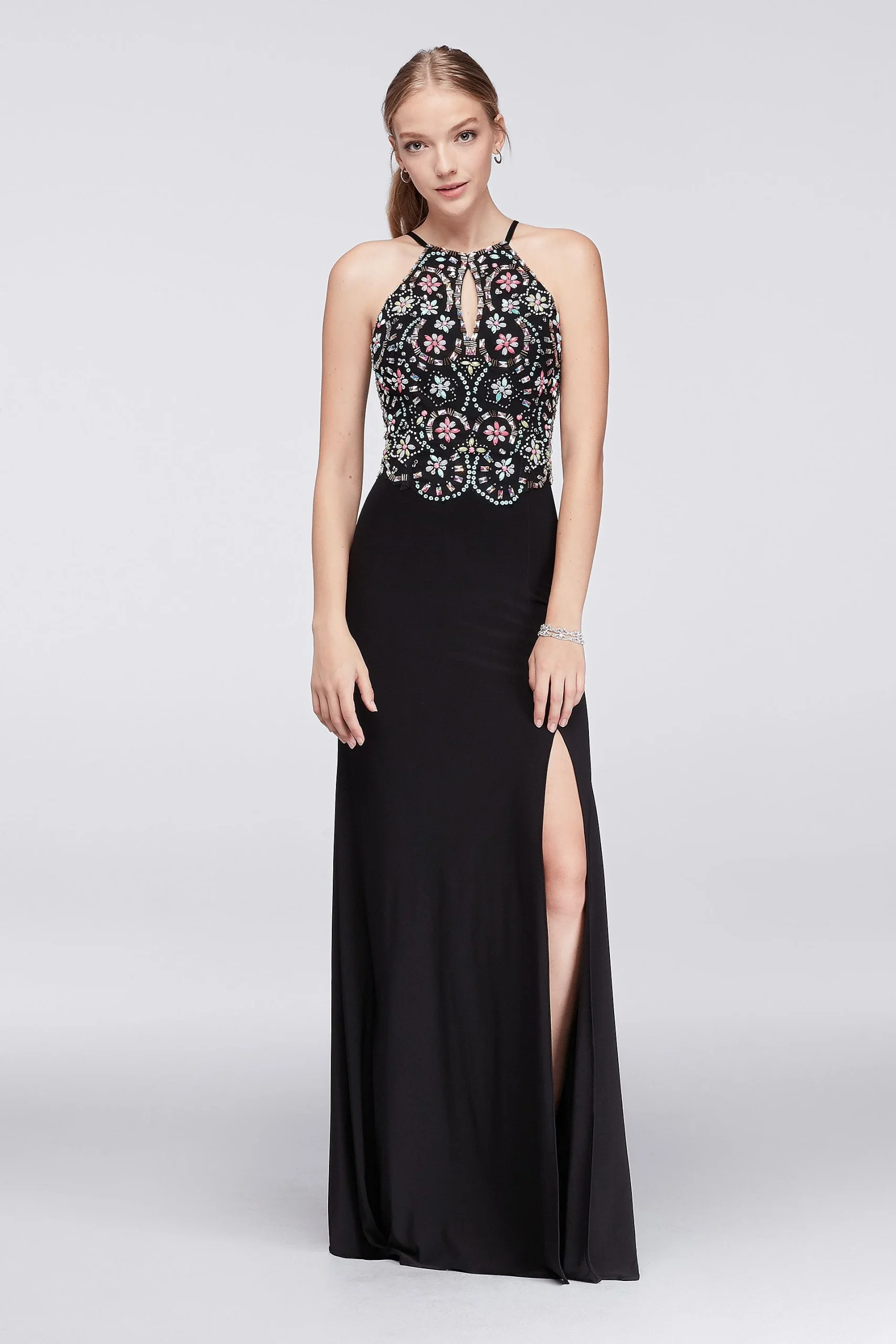 Jersey Halter Gown with Beaded Bodice