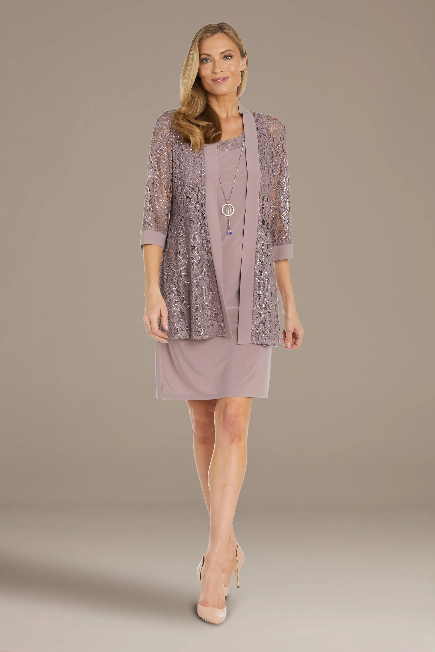 Jersey Scoop Neck Tank Dress with Lace Jacket