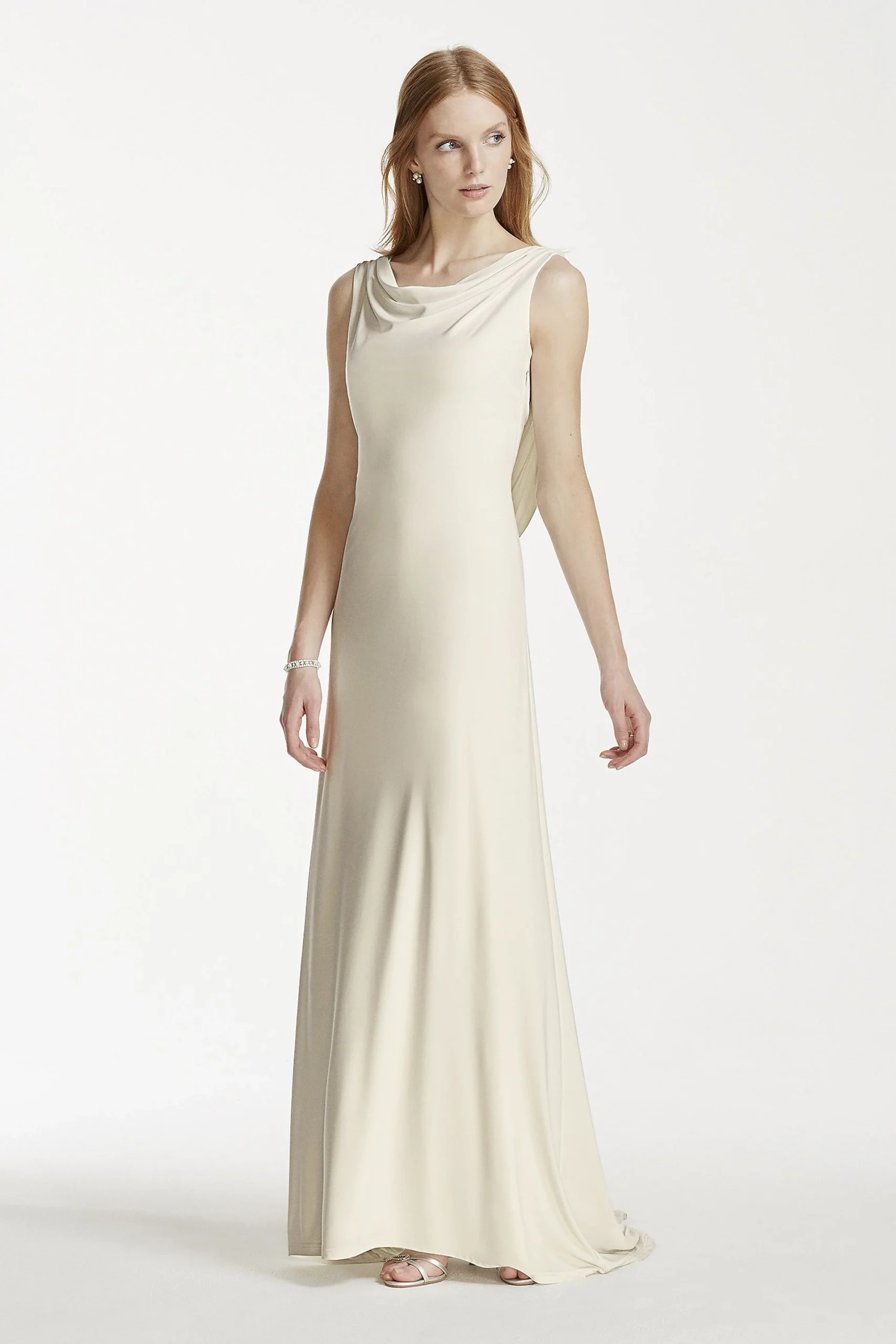 Jersey Sheath Gown with Pearl and Chain Open Back