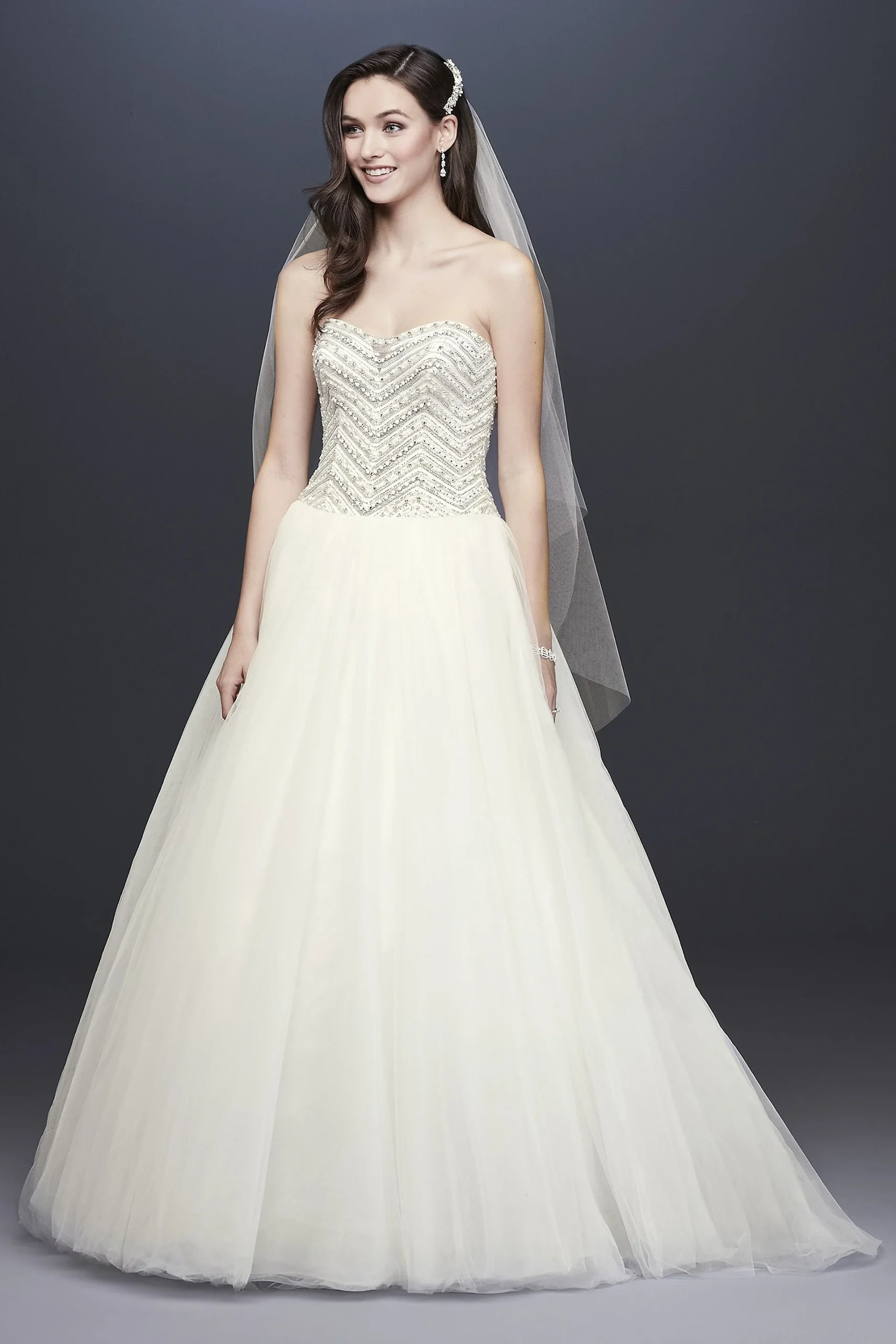 Jewel Crystal Chevron Tulle Wedding Dress