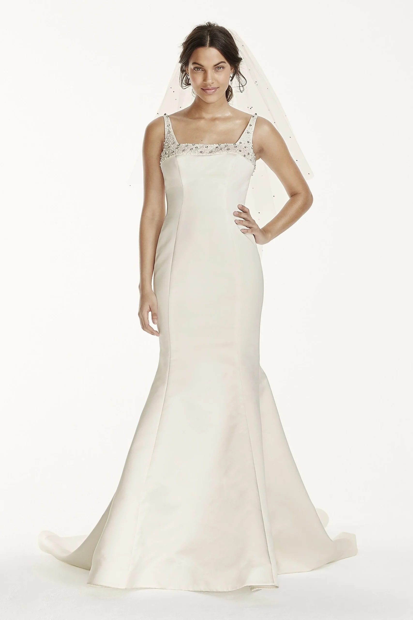 Jewel Satin Mermaid Wedding Dress with Square Neck