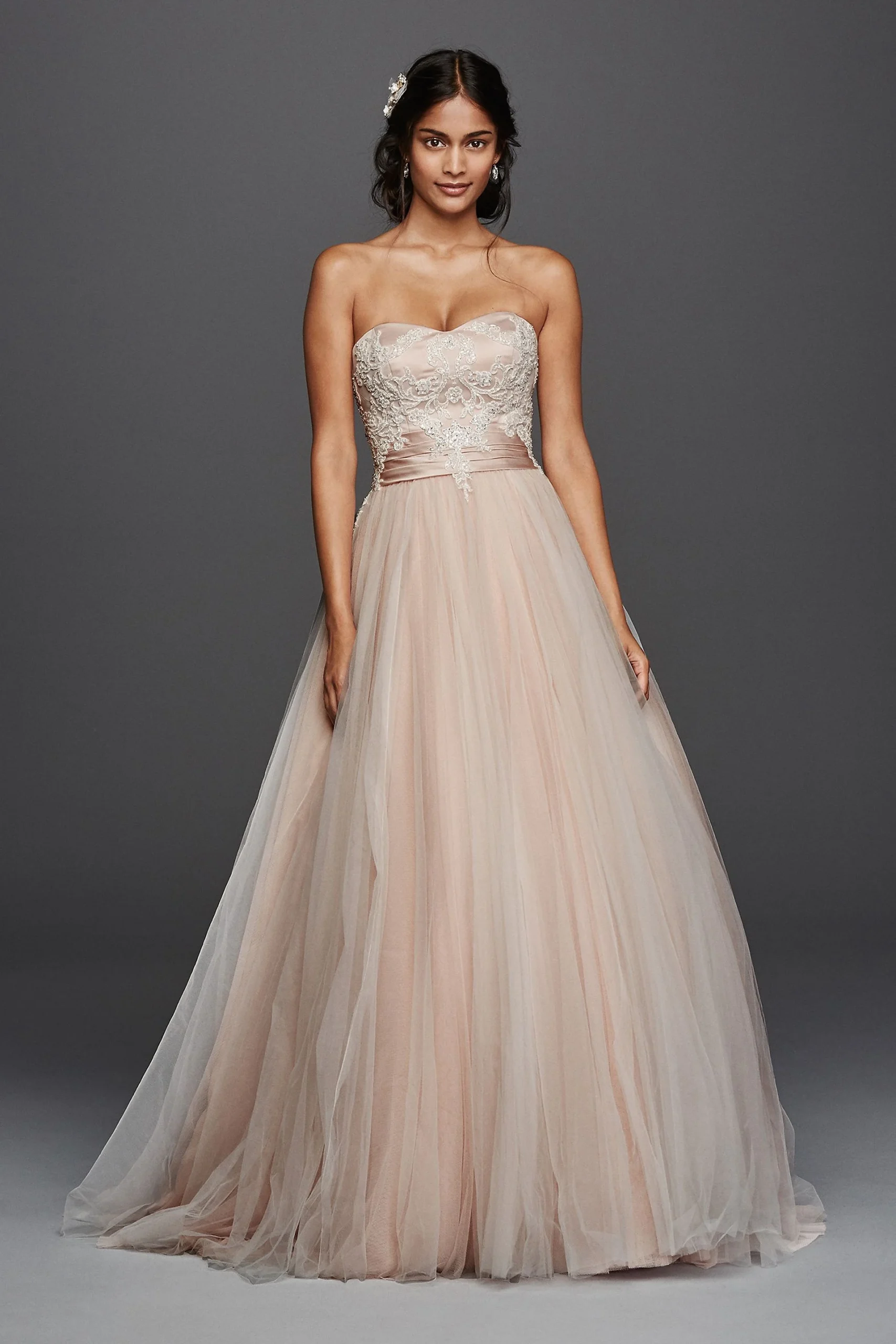 Jewel Strapless Tulle Beaded Lace Wedding Dress
