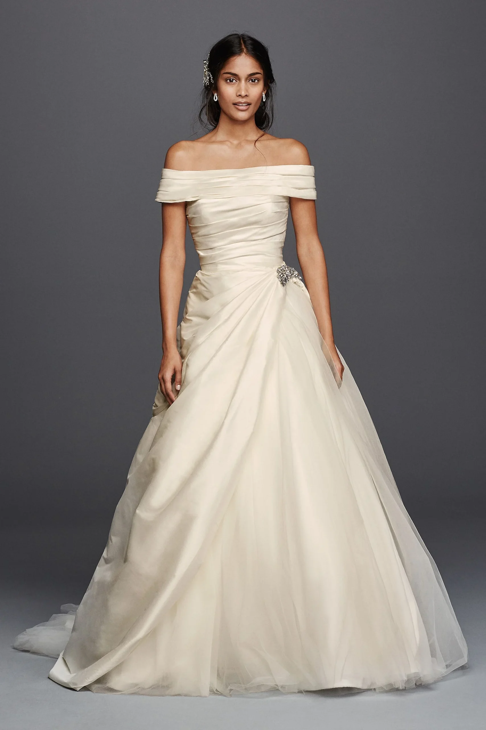 Jewel Taffeta Wedding Dress with Brooch