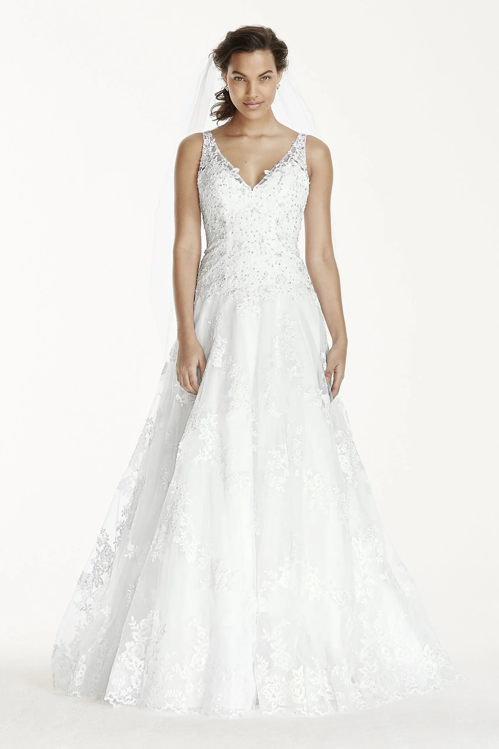 Jewel Tank Tulle Wedding Dress with Lace Applique