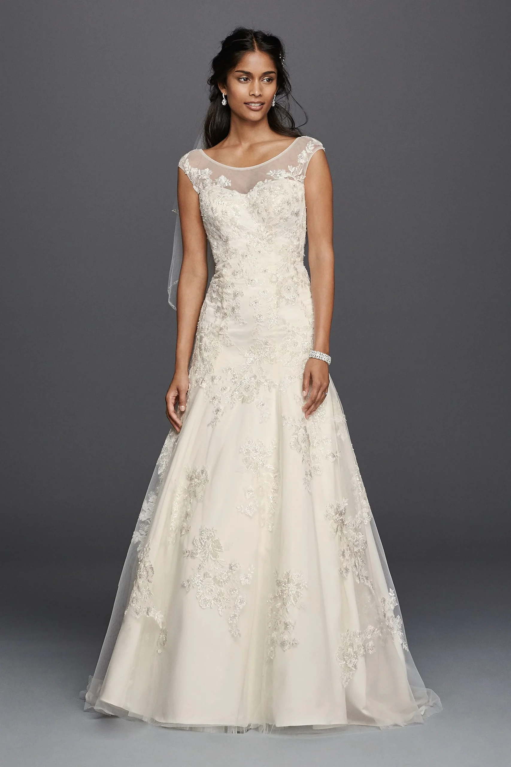 Jewel Tulle Aline Wedding Dress with Lace Applique