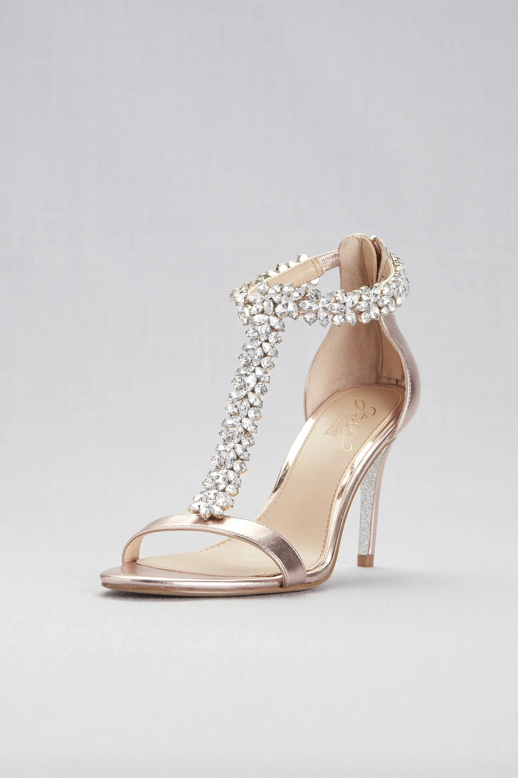 Jeweled T-Strap Metallic High Heels