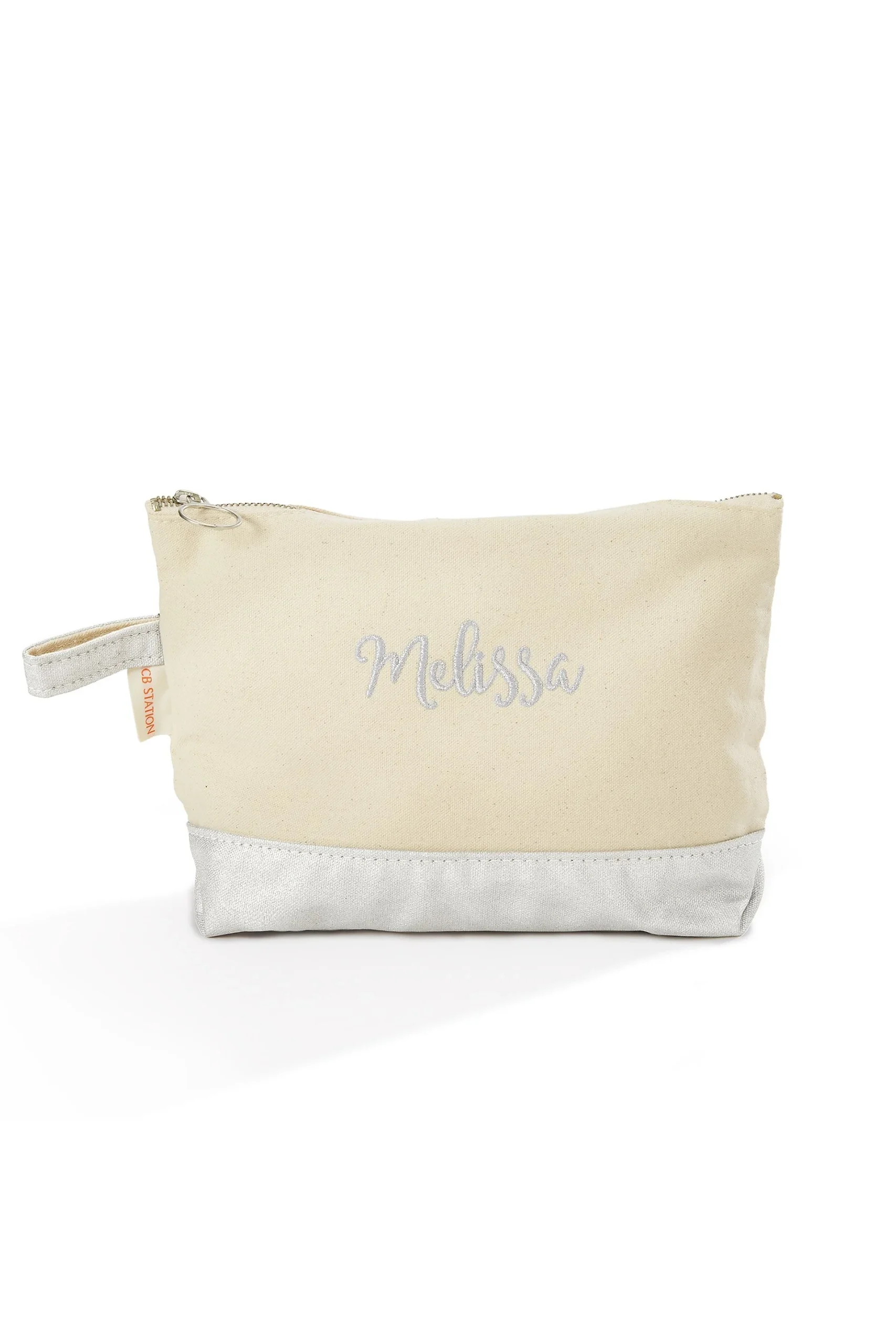 Kittenish Embroidered Metallic Silver Cosmetic Bag