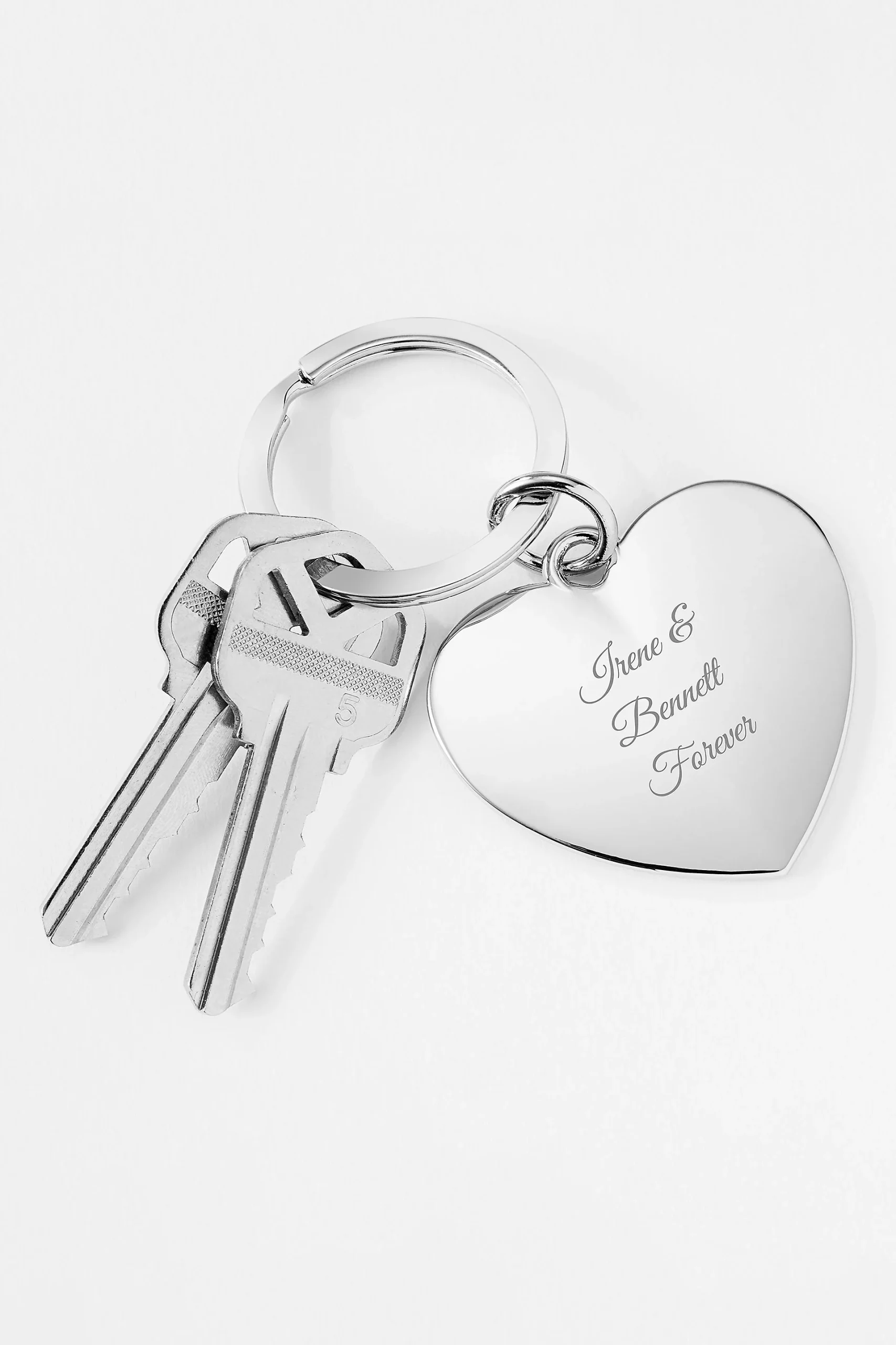 Kittenish Engraved Classic Silver Heart Keychain