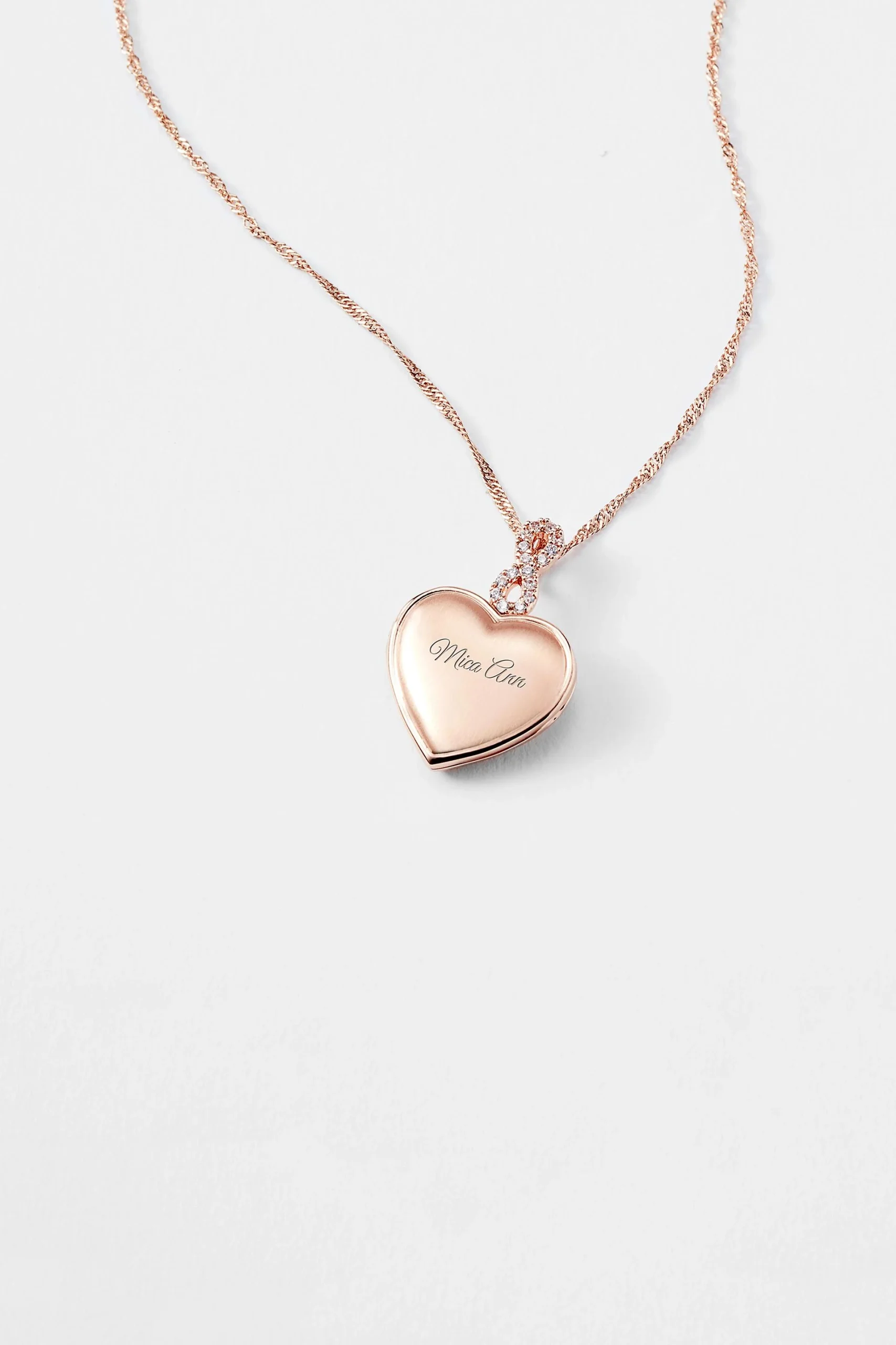 Kittenish Engraved Rose Gold Infinity Heart Locket