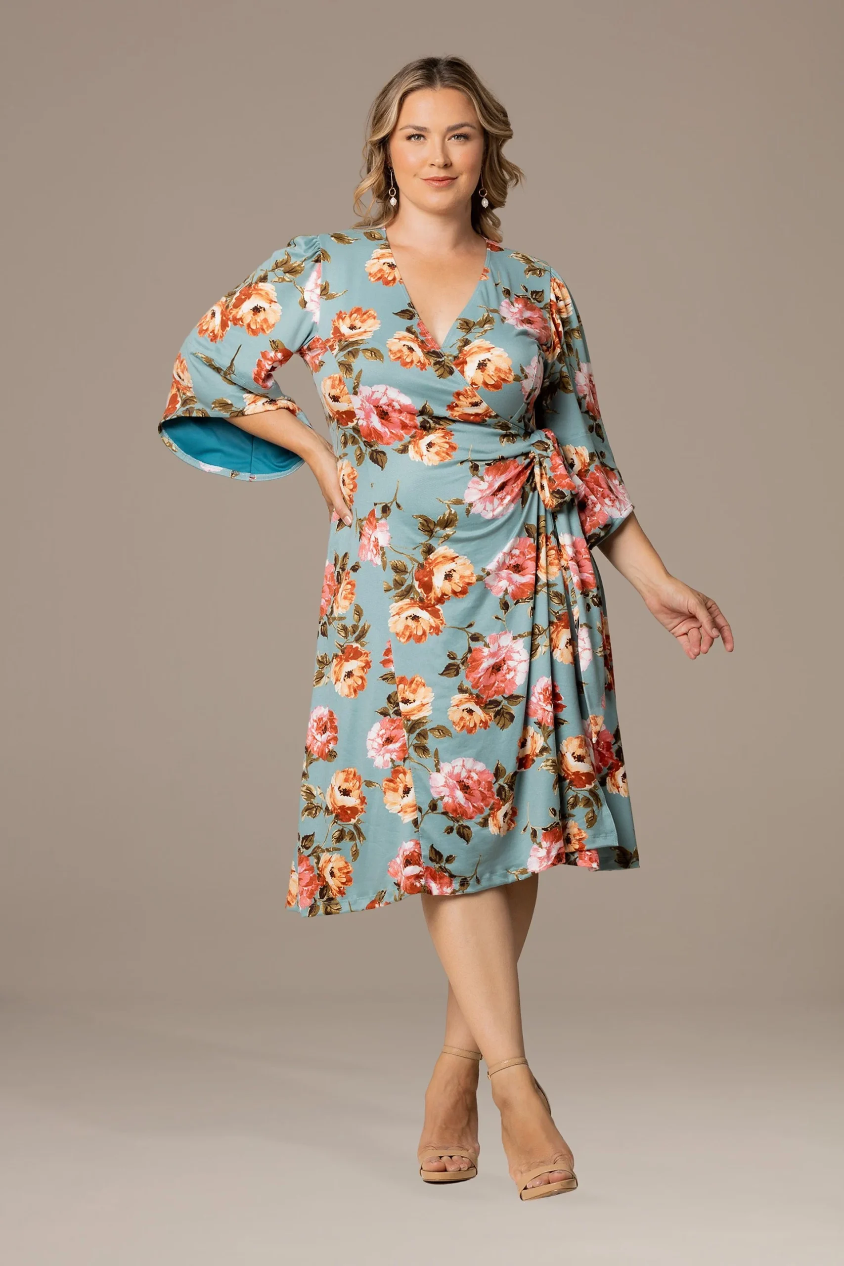 Kiyonna Gemini A-Line Floral Print Wrap Dress