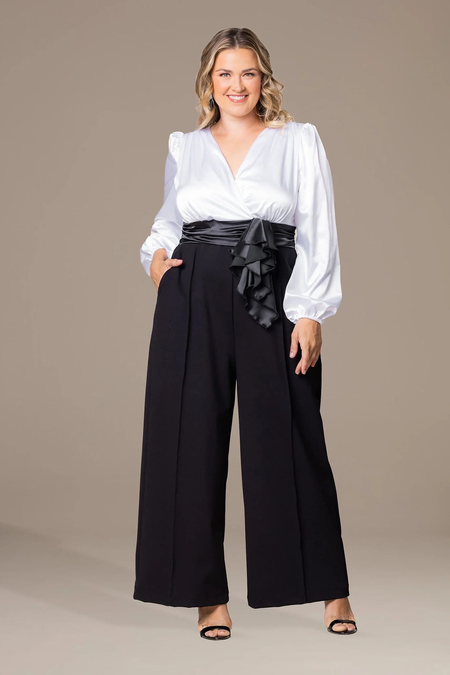 Kiyonna Refined Satin Wide Leg Formal Jumpsuit