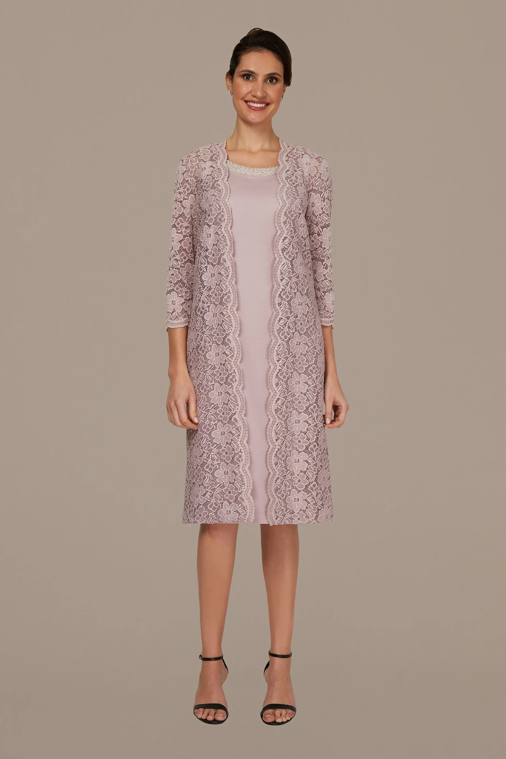 Knee-Length Lace Jacket and Stretch Dress Set