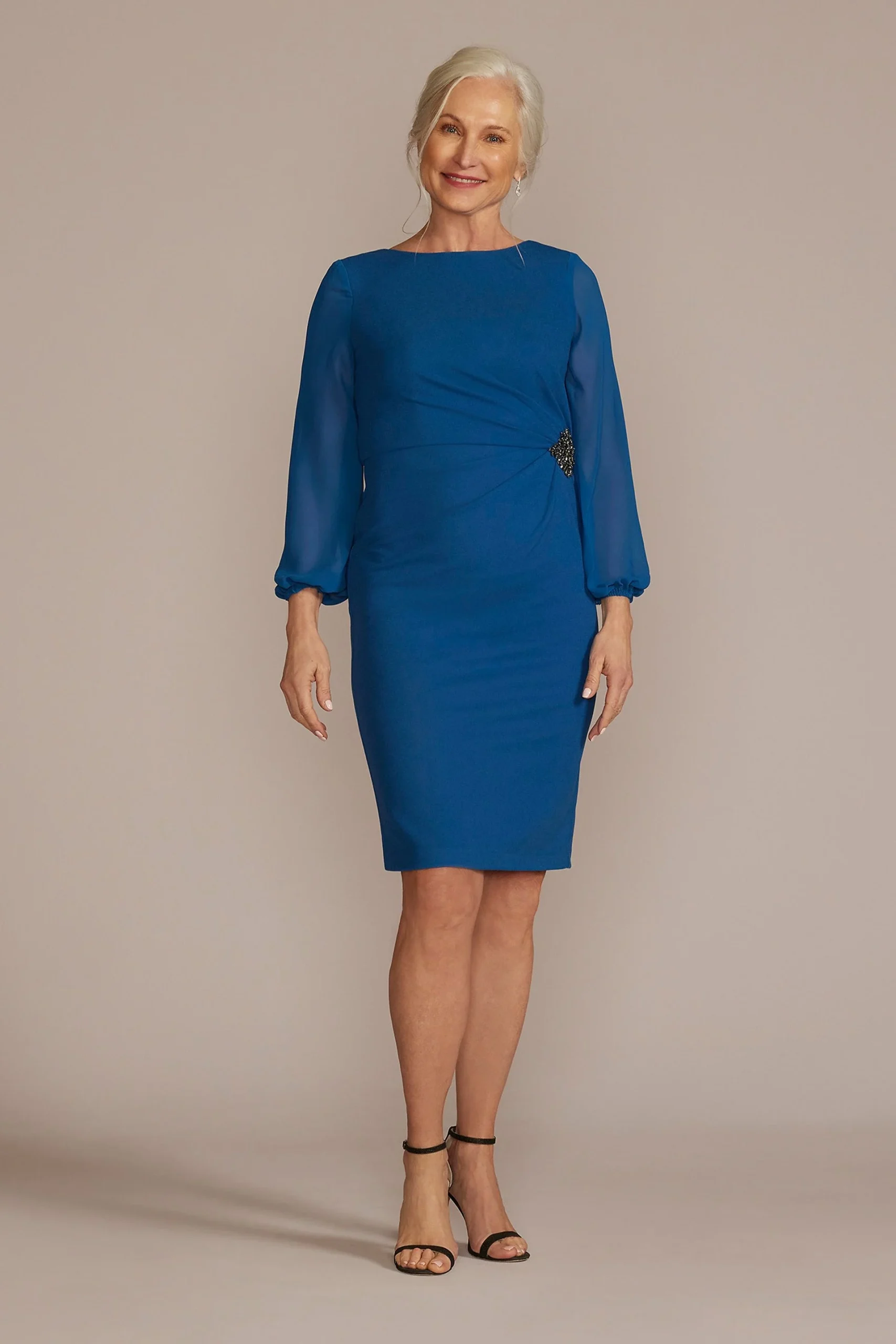 Knee-Length Long Sleeve Dress with Embellishment