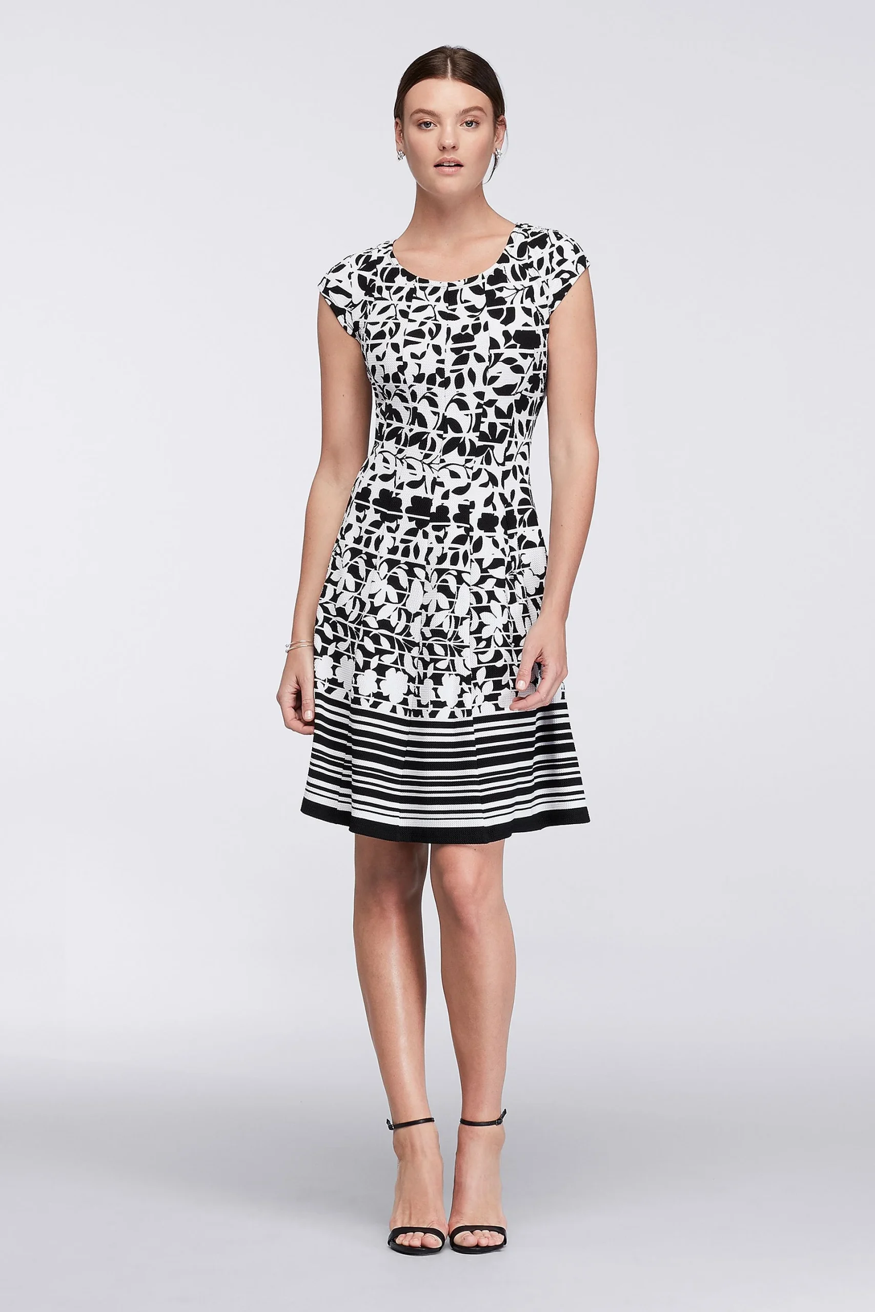Knit Fit and Flare Dress with Cap Sleeves