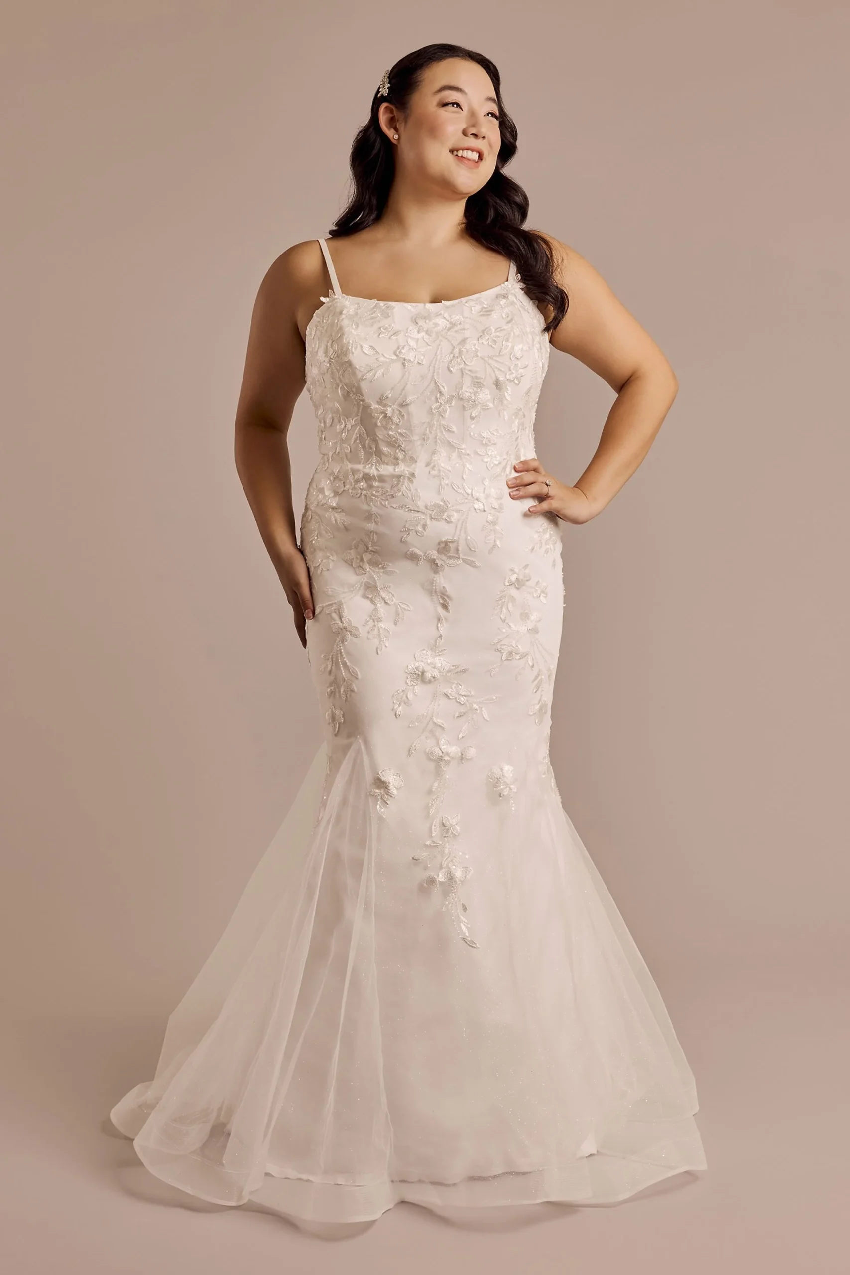 Lace Applique Mermaid Wedding Dress with Godets