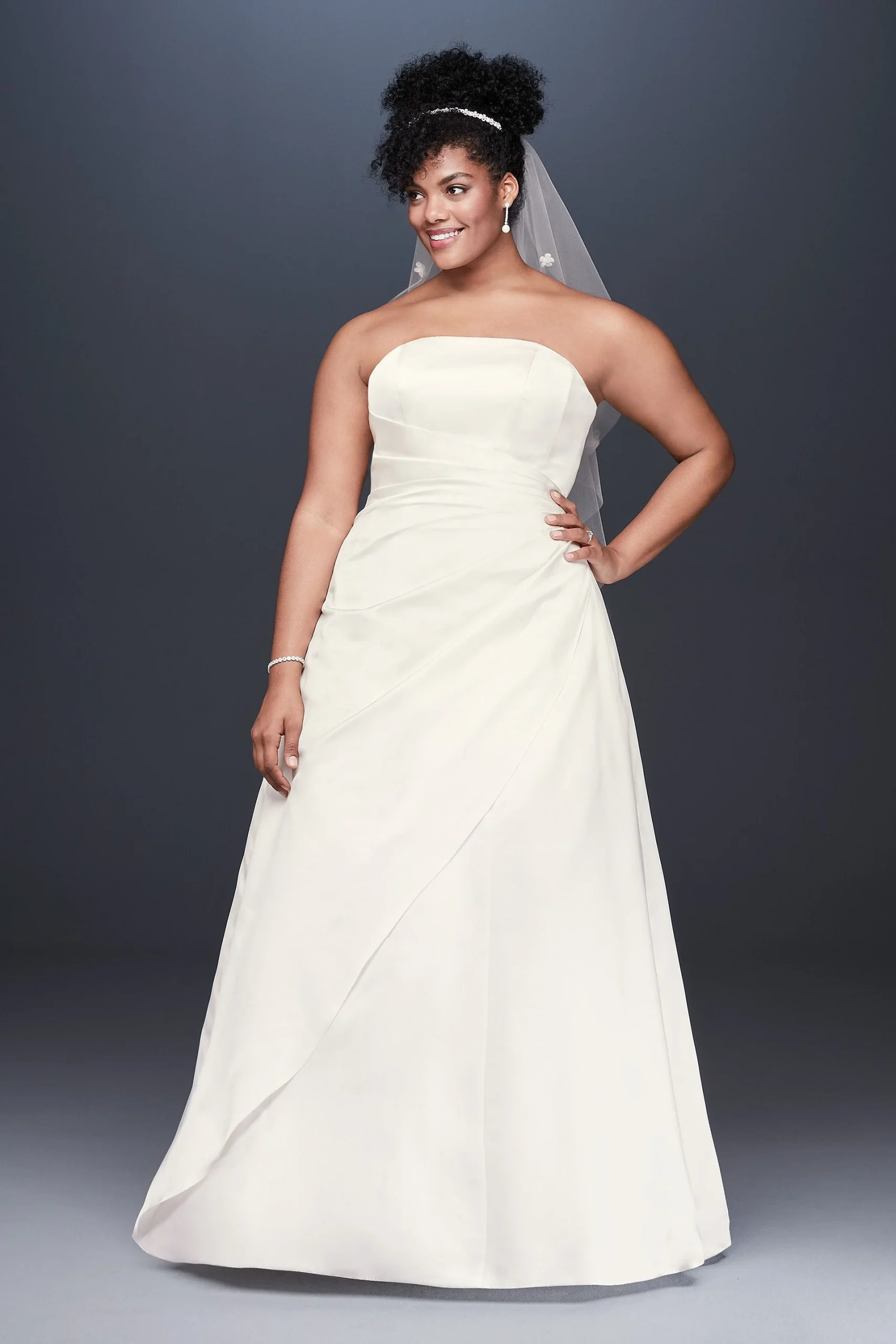 Lace Applique Satin Plus Size A-Line Wedding Dress