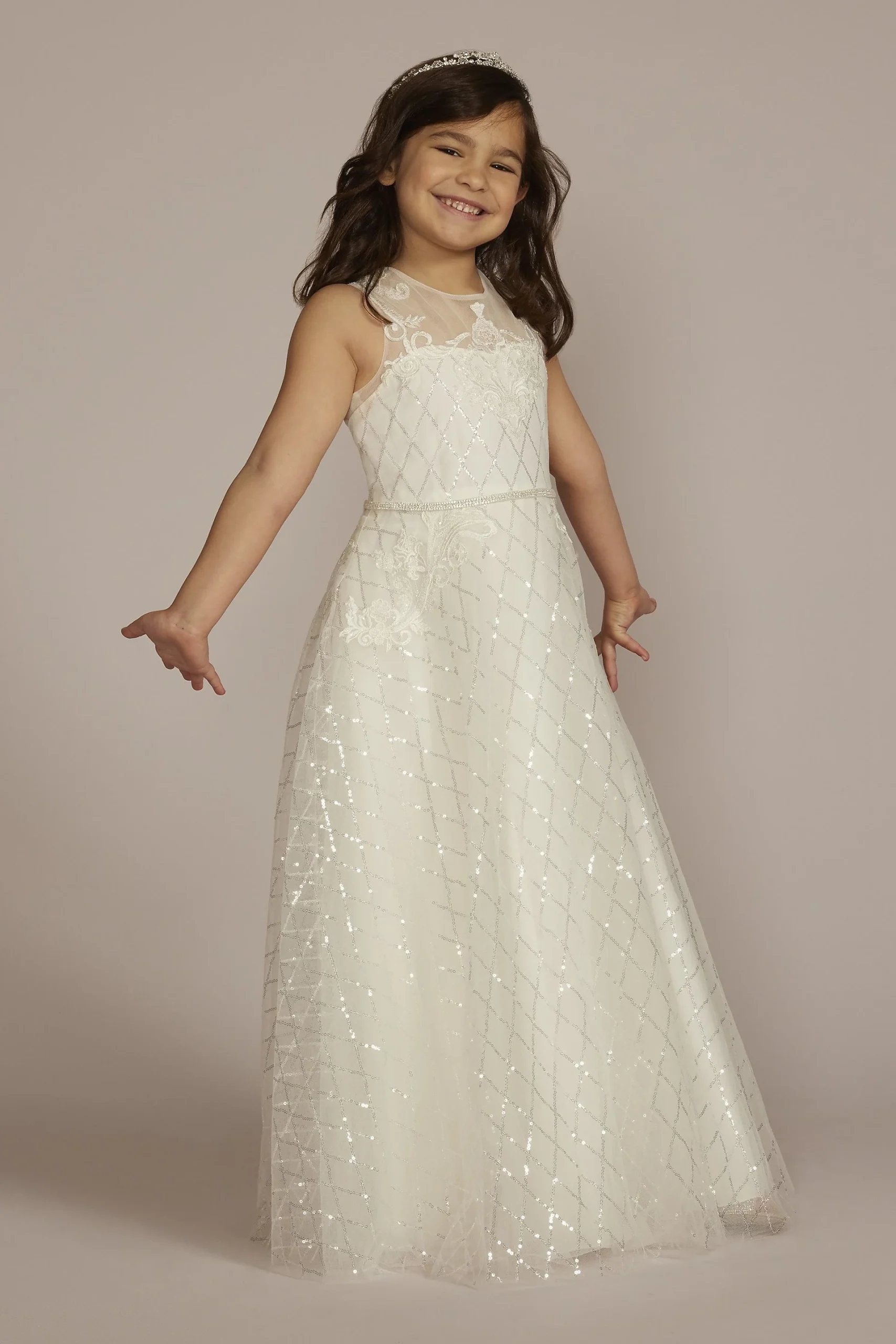Lace Applique Sequin Tulle Flower Girl Dress