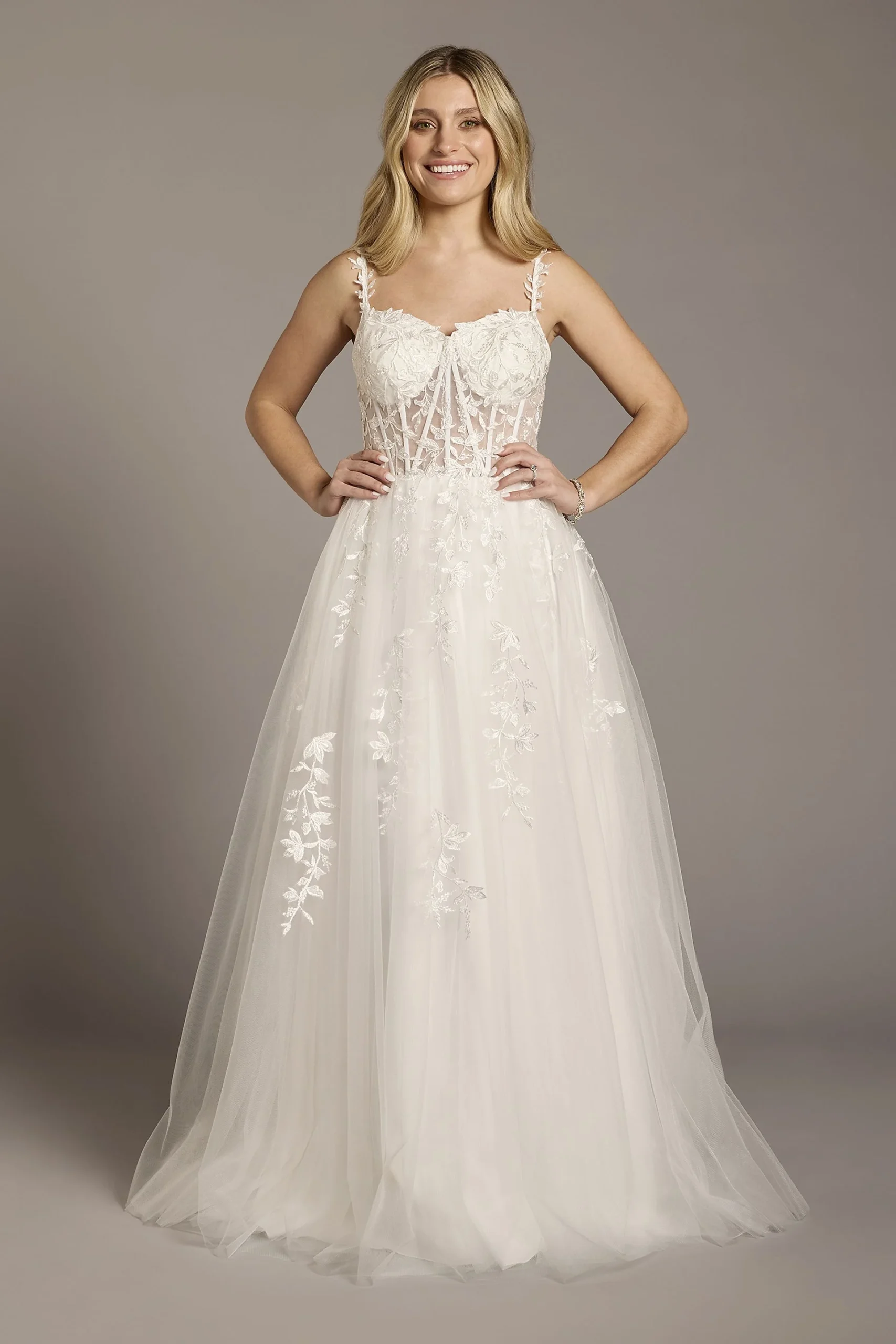 Lace Applique and Tulle Illusion Corset Ball Gown