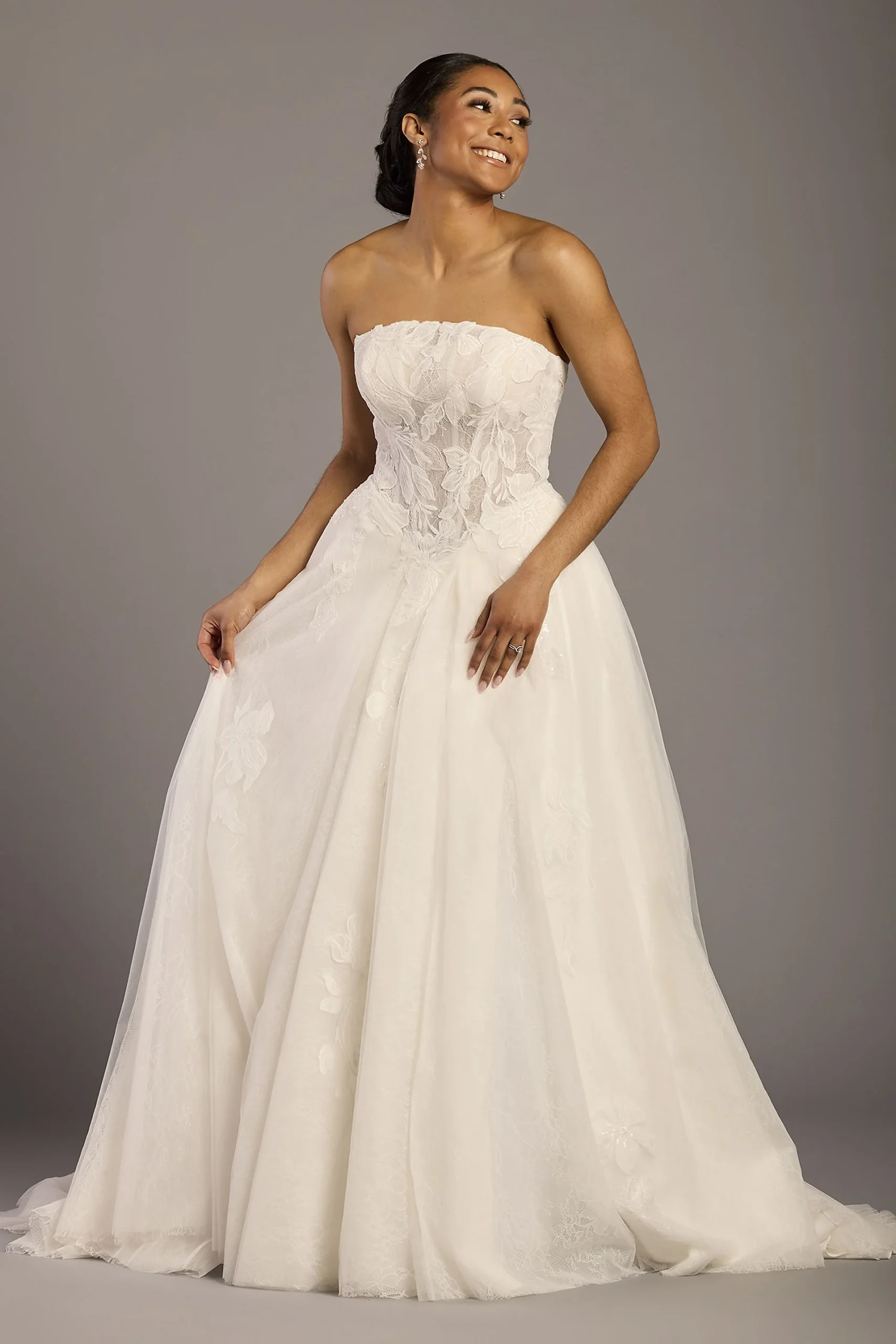 Lace Ball Gown with Matching Appliqued Scarf