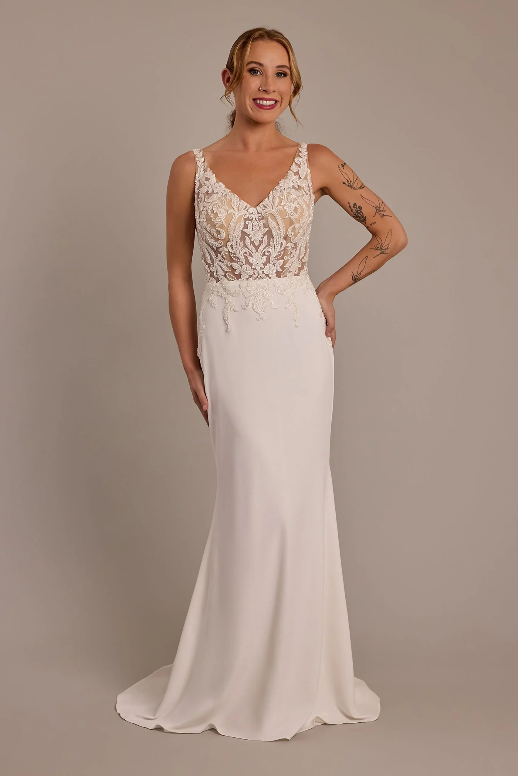 Lace Bodice Crepe Tank Wedding Dress