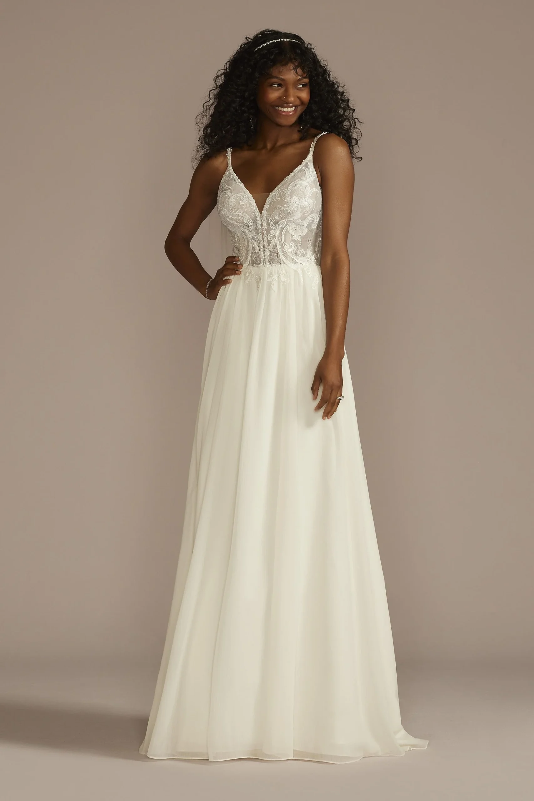Lace Bodice Spaghetti Strap Wedding Dress