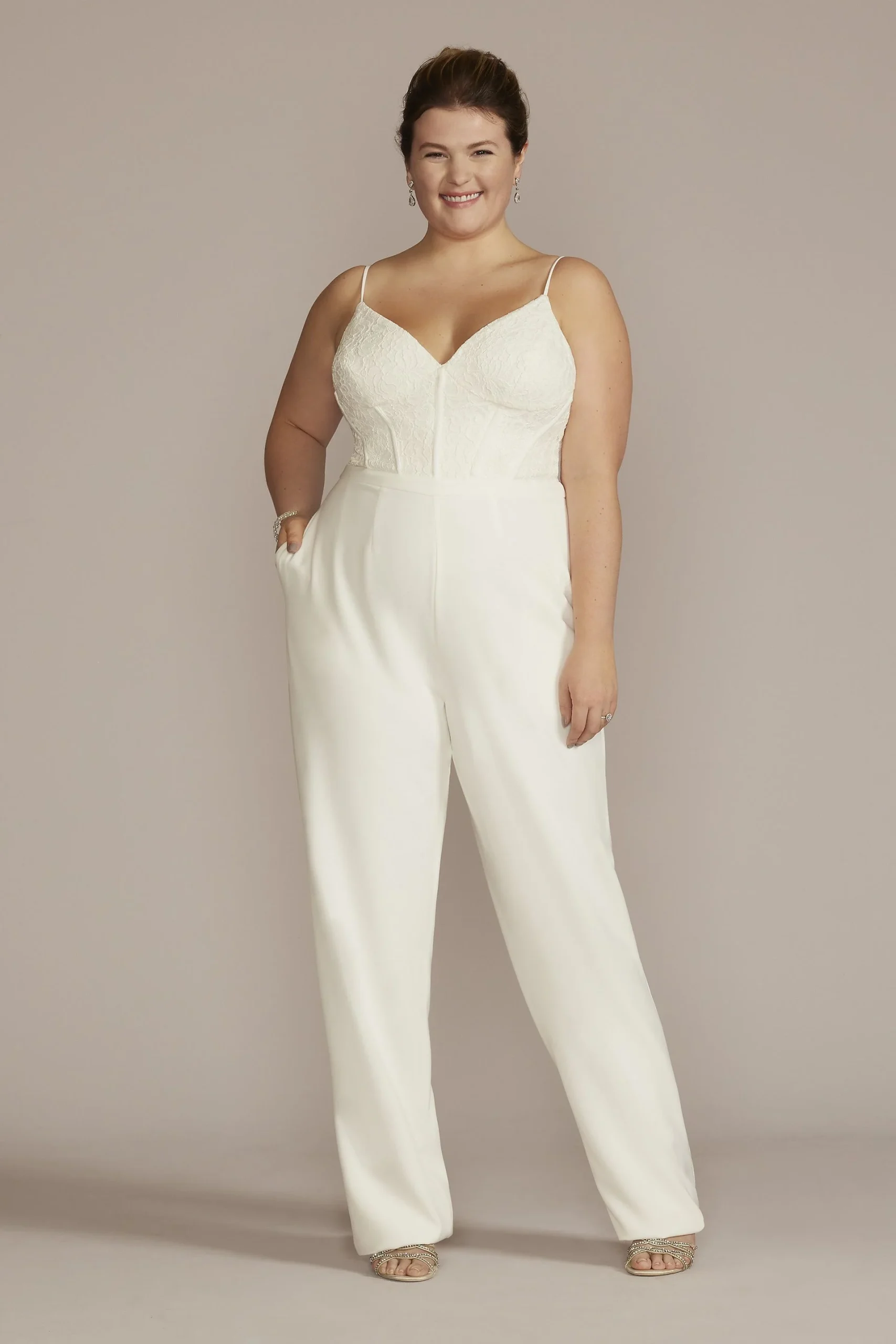 Lace Bodice Spaghetti Strap Wedding Jumpsuit