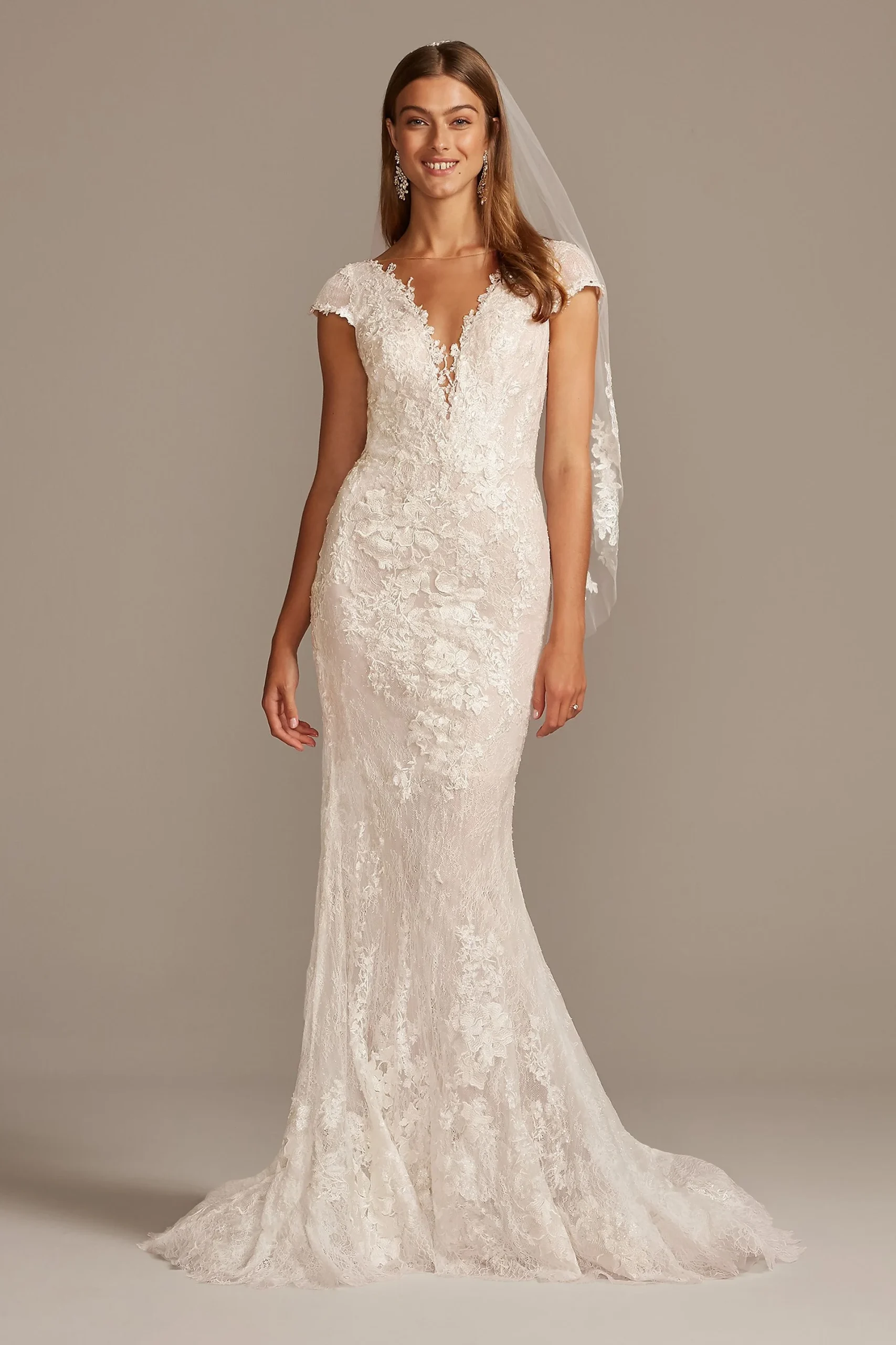 Lace Cap Sleeve Mermaid Wedding Dress