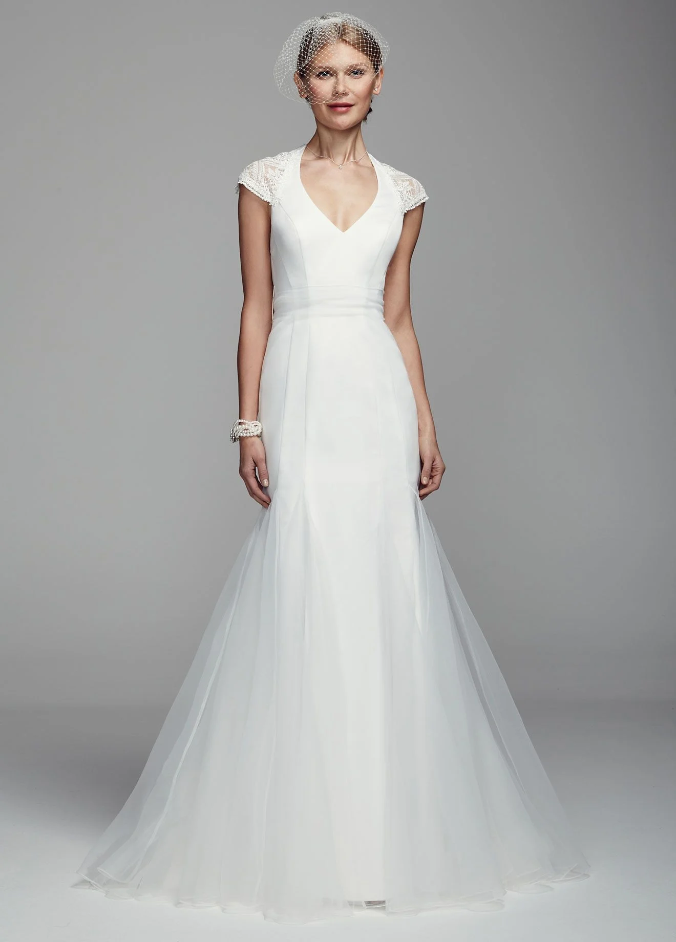 Lace Cap Sleeve Trumpet Gown with Illusion Back