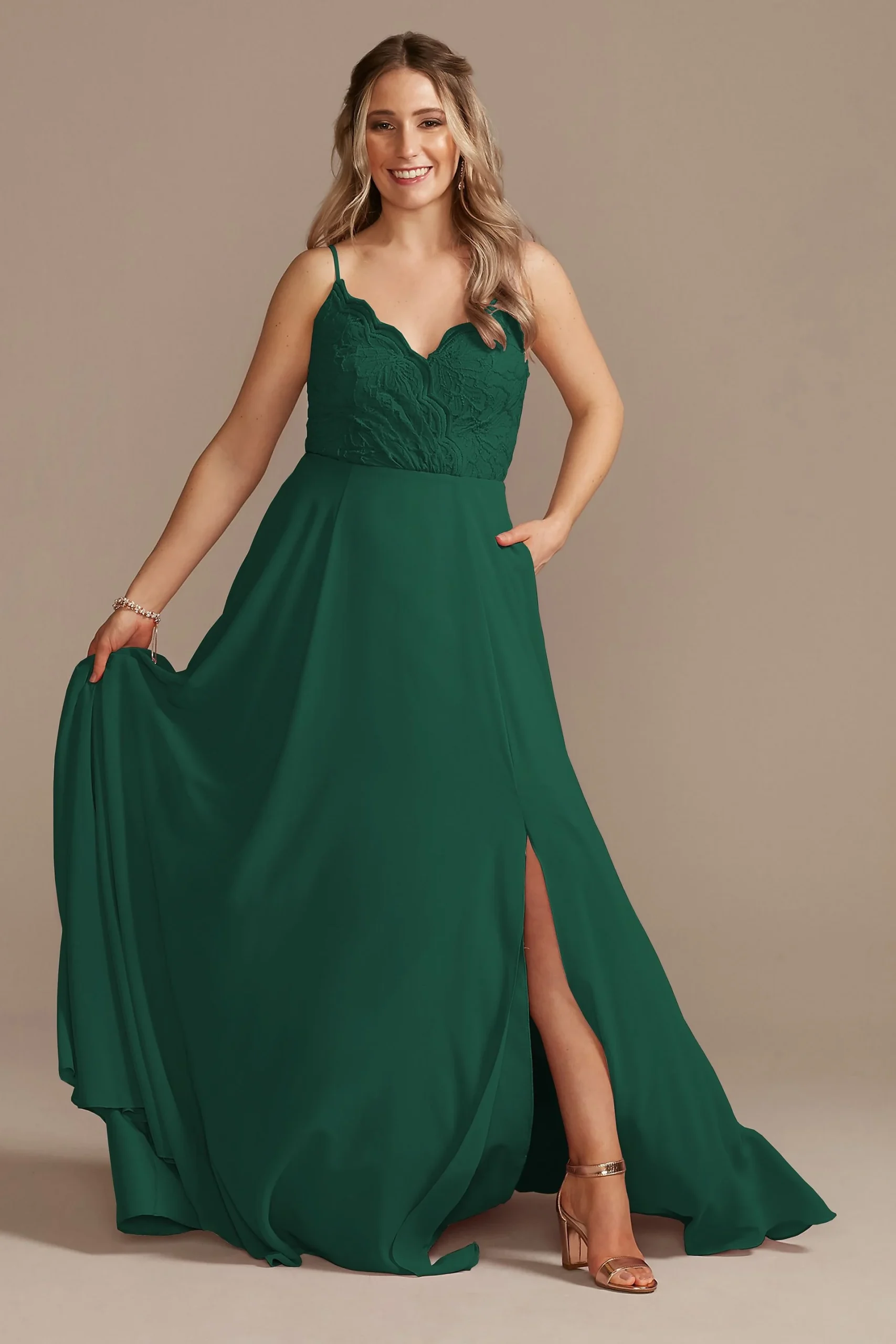 Lace Chiffon Spaghetti Strap Long Dress