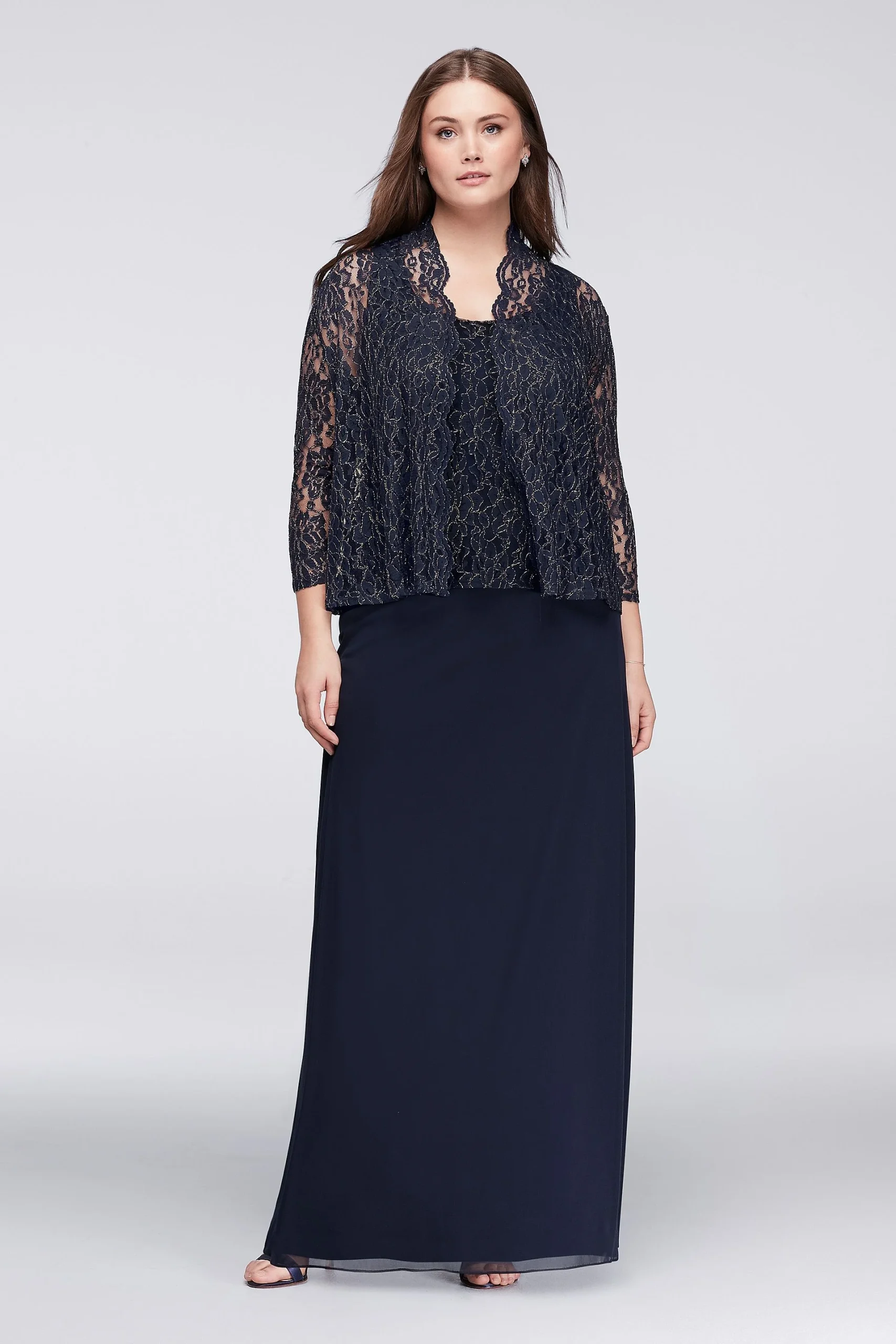 Lace and Chiffon Two-Piece Jacket Dress