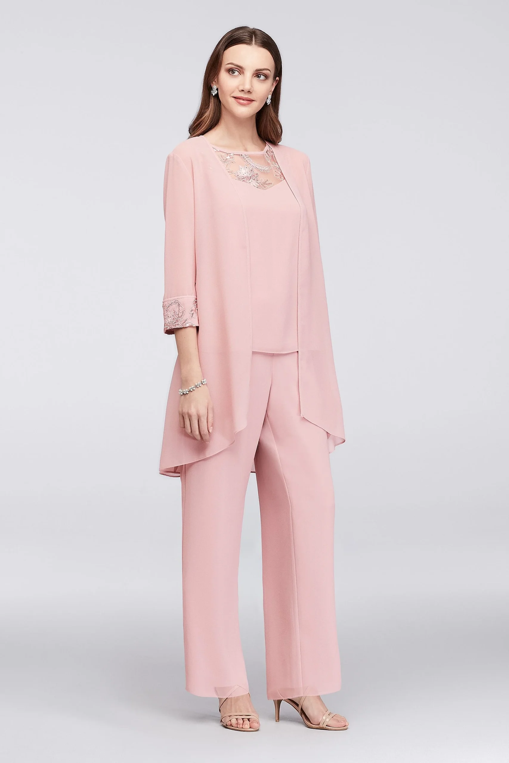 Lace-Detailed Georgette Three-Piece Pantsuit