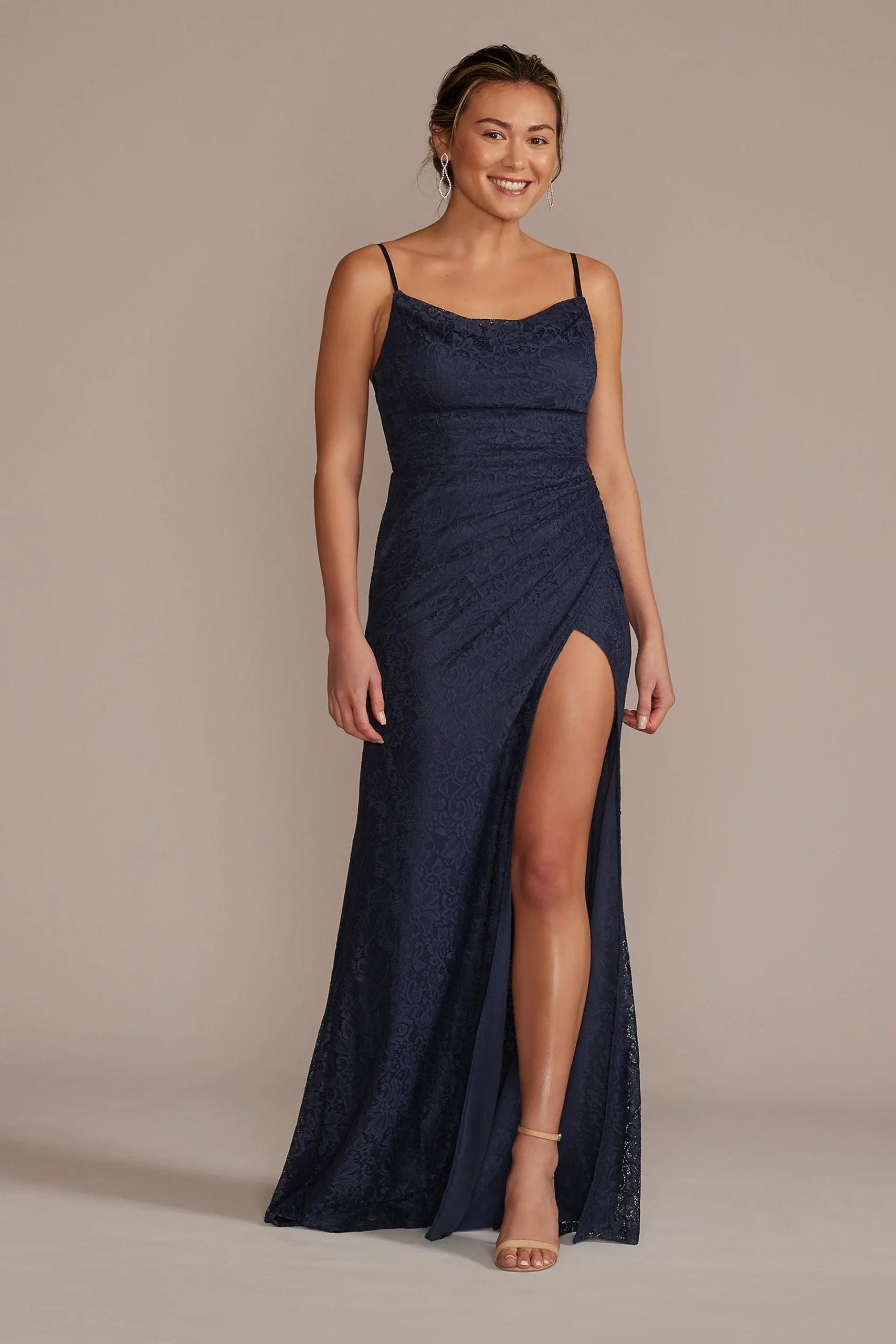 Lace Draped Cowl Neck Dress