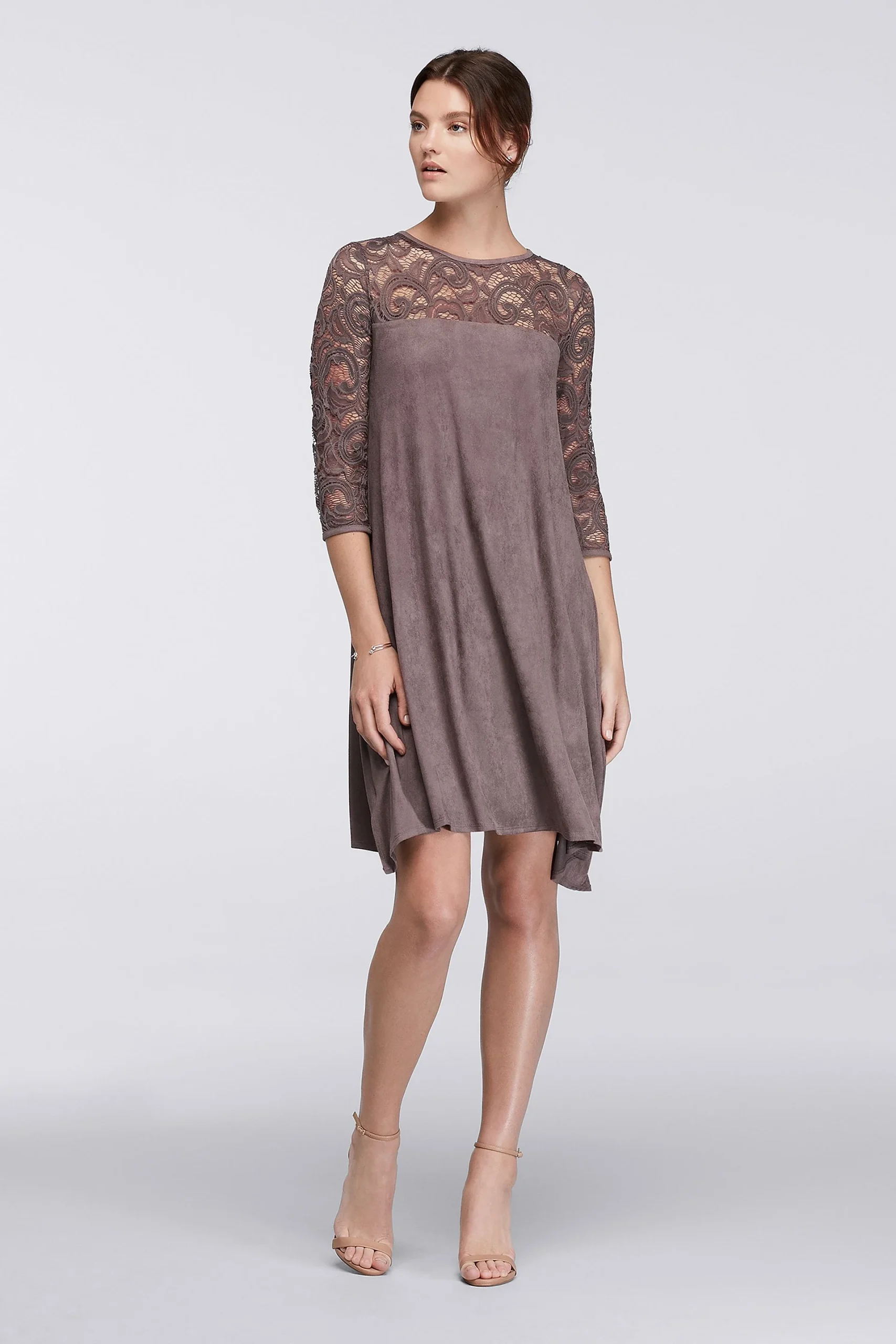 Lace and Faux-Suede Swing Dress