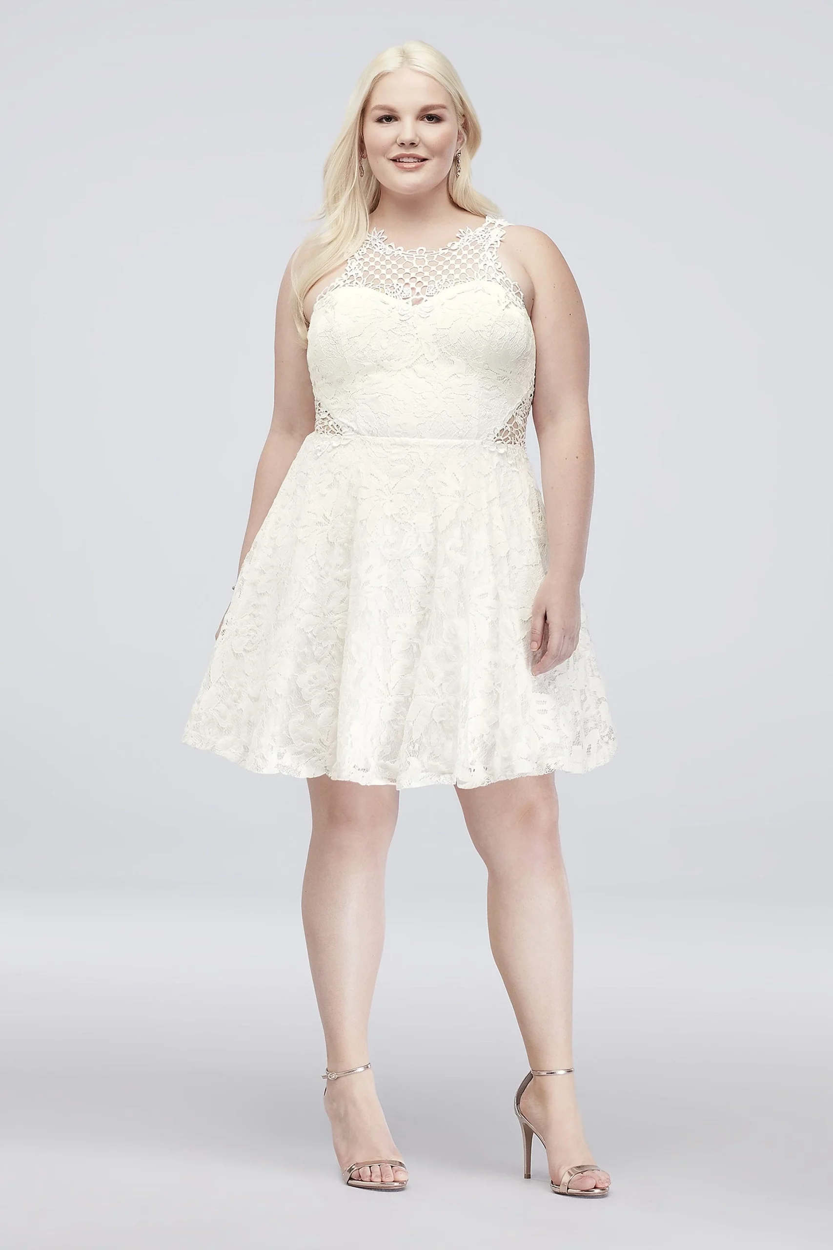 Lace Fit-and-Flare Dress with Geometric Neckline