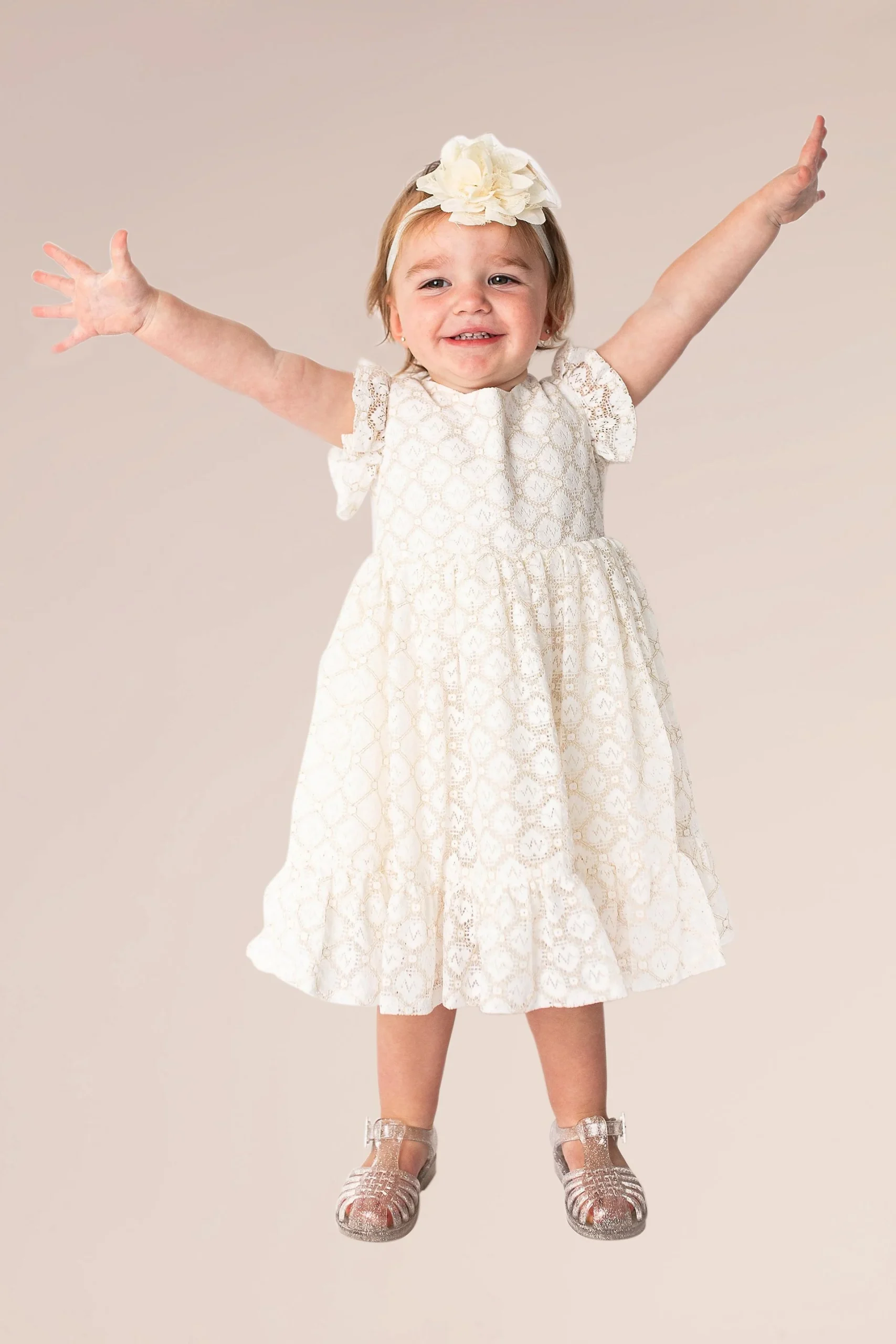 Lace Flutter Sleeve Flower Girl Dress
