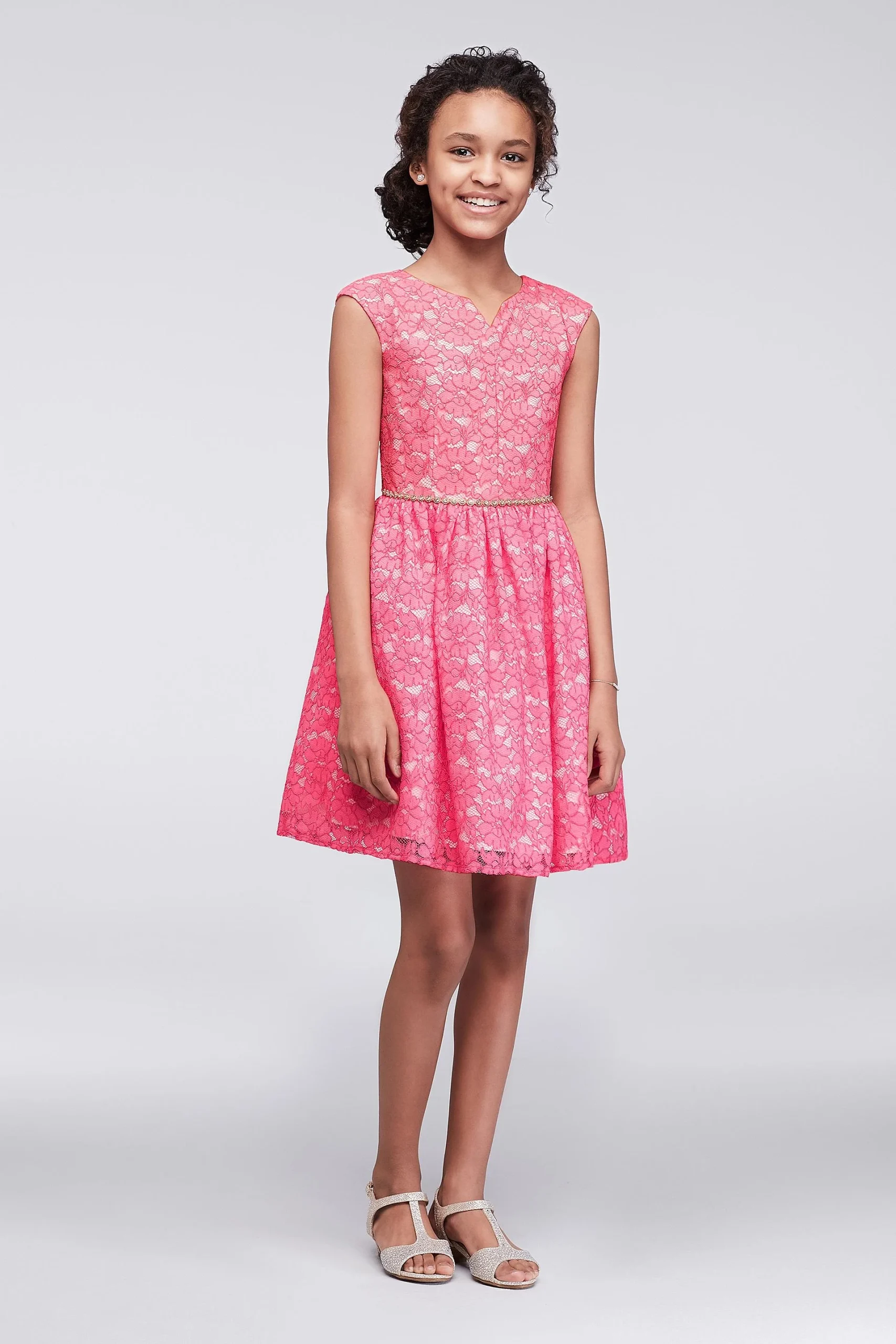 Lace Girls Dress with Beaded Belt