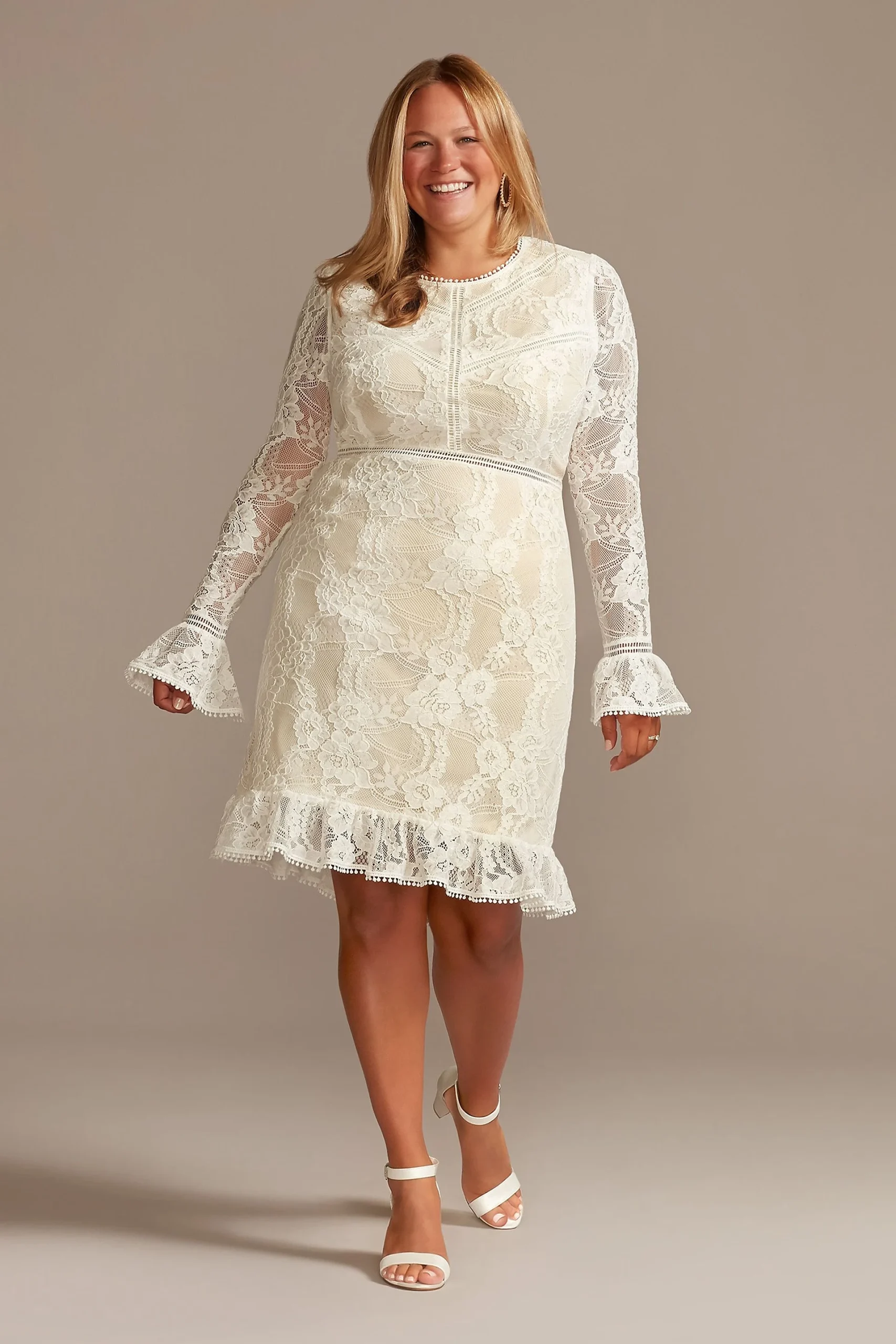 Lace Illusion Plus Short Dress with Flounce Trim